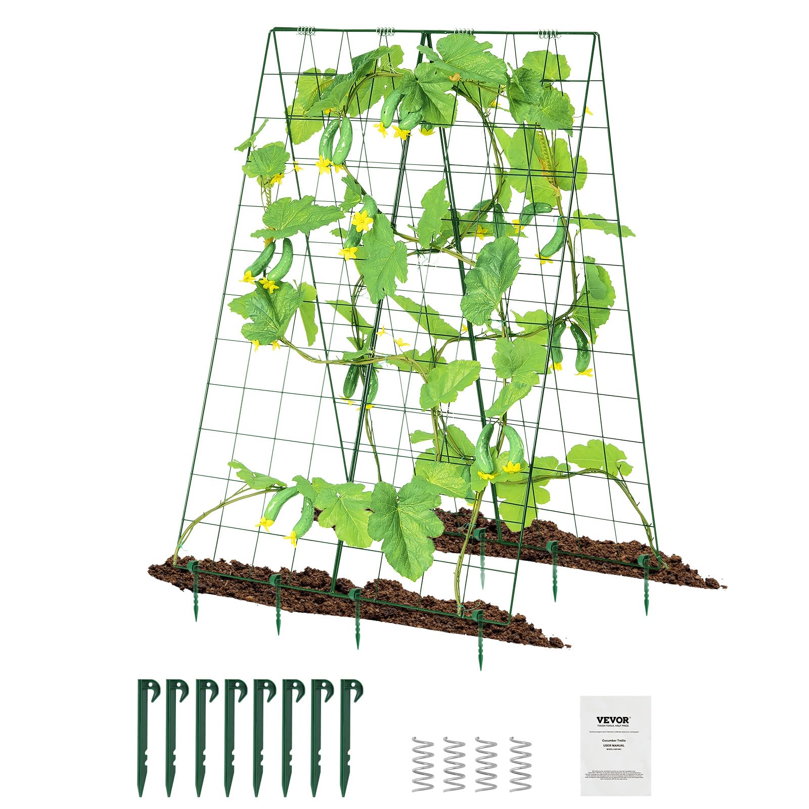 VEVOR Treillis de Concombre pour Plantes grimpantes, Treillis de Jardin Pliable en métal pour lit surélevé, avec Pinces pour Plantes, Support de Plantes, pour tomates, courges, légumes, 117 x 84 cm