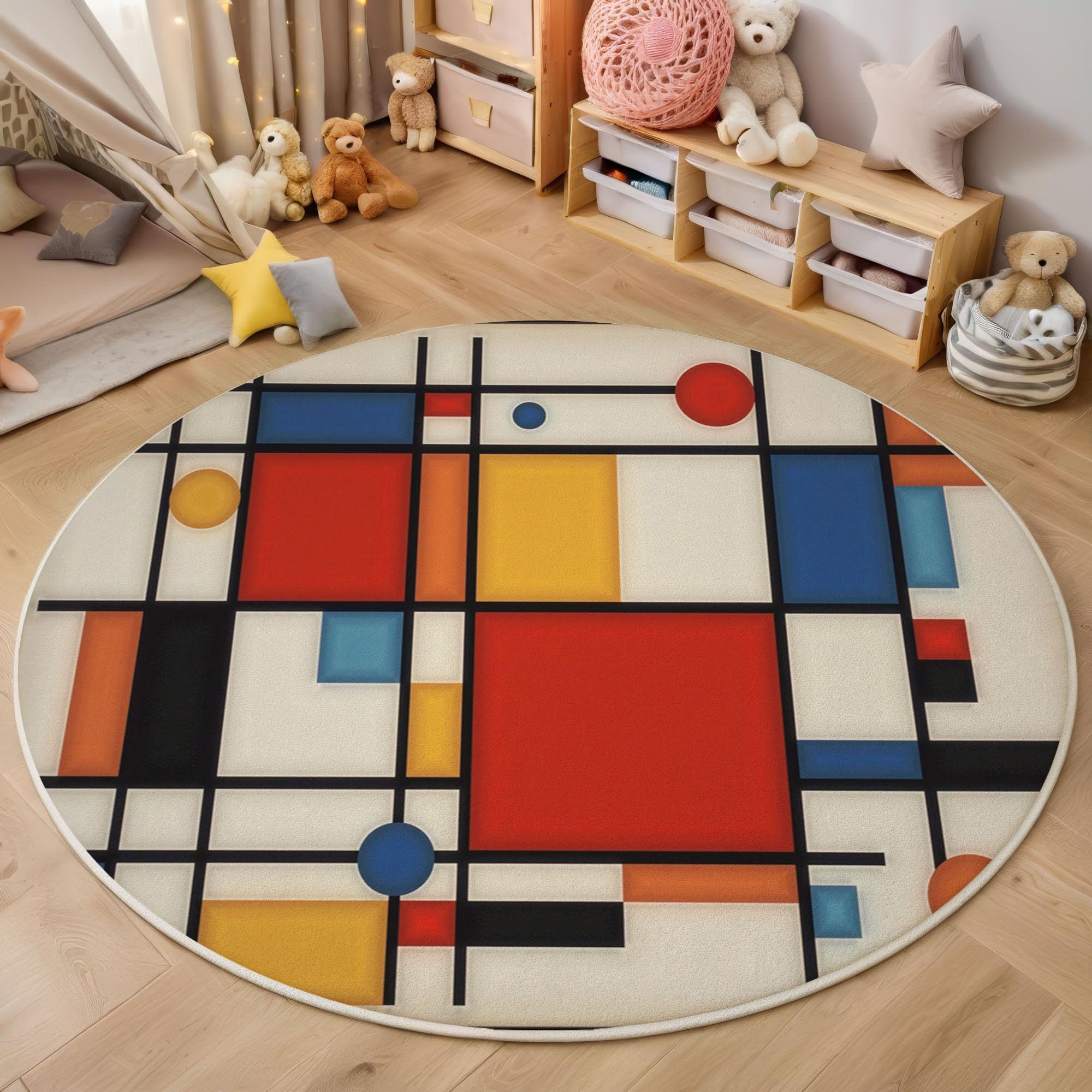 Tapis rond Mondrian pour égayer la chambre et la salle à manger