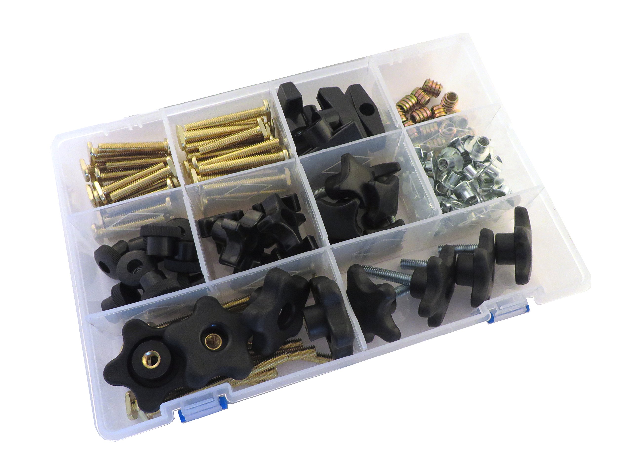 129 Piece Jig Fixture T Track Hardware Kit 5/16 18 Threads with Knobs, T Bolts, Threaded Inserts 129PJHK-5/16