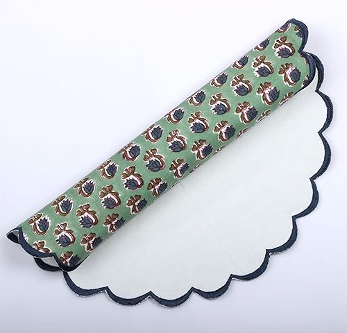 Miniatura 4 de Ridhi Bo-ho - Manteles individuales redondos de doble capa de algodón floral, lavables, manteles individuales redondos de 15 pulgadas, estampado de