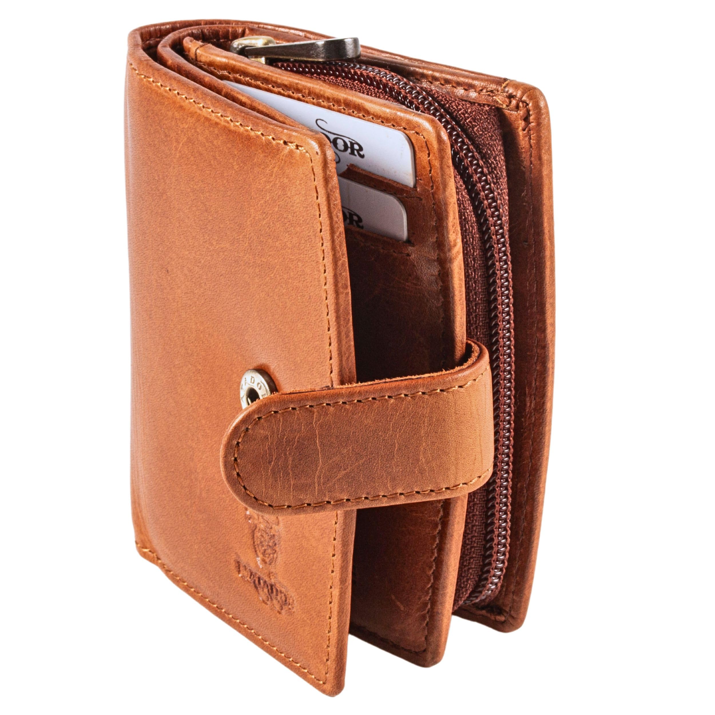 MATADOR Petit Porte Monnaie Femme Cuir #Valence Mini avec Noble Boîte Cadeau, Porte Monnaie Femme de Luxe avec RFID, Mini Portefeuille avec de Nombreux Compartiments à Cartes, Marron Vintage