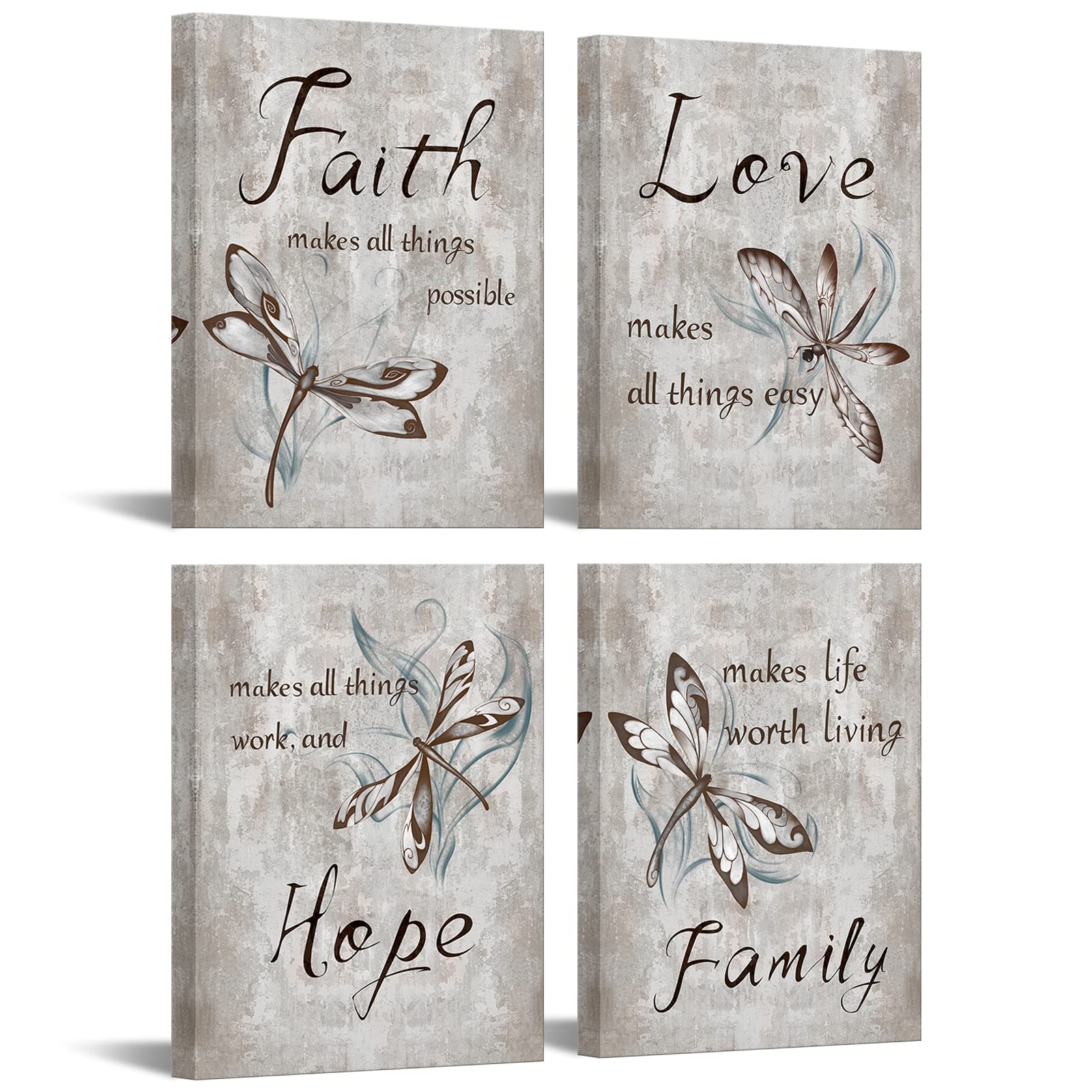iKNOW FOTO 4 Piece Insect Painting Dragonfly Canvas Wall Art Prints ...
