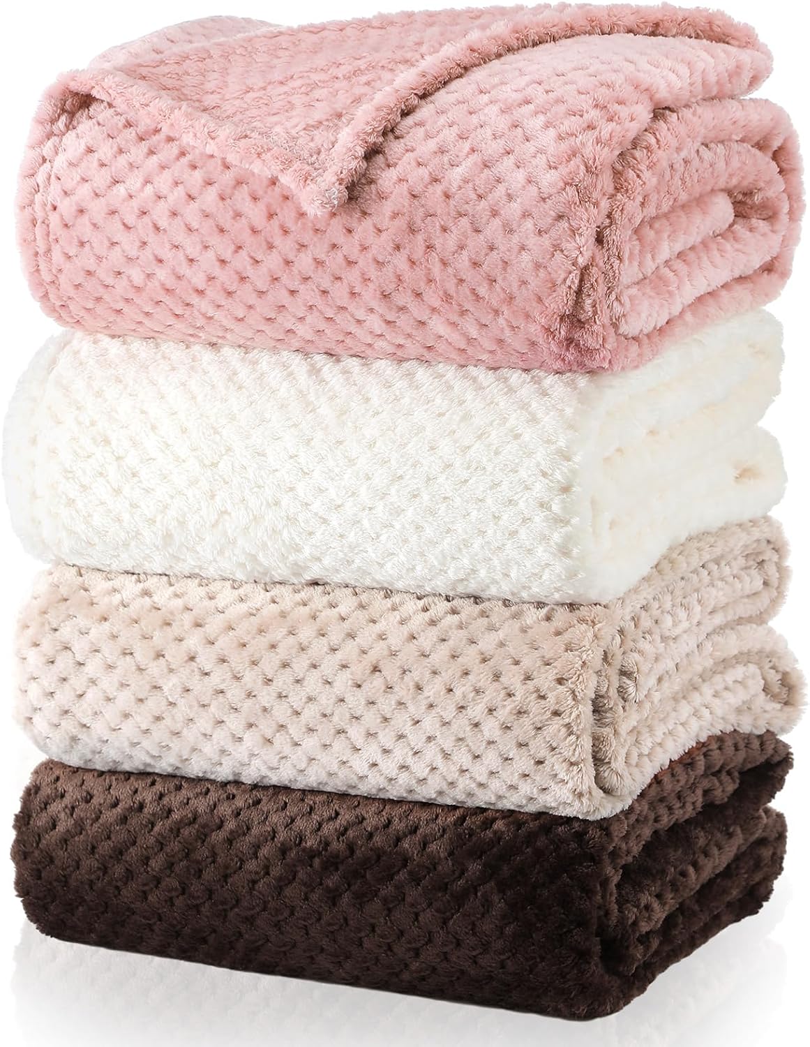Incomplete Newwiee 4 Pcs Flanne Fleece Throw Blanket for Bed Couch Large 3D Waffle Textured Soft Blanket Winter Warm Lightweight No Shedding No Pilling Decorative Blanket Throw, 50x60 Inch(Graceful Color)