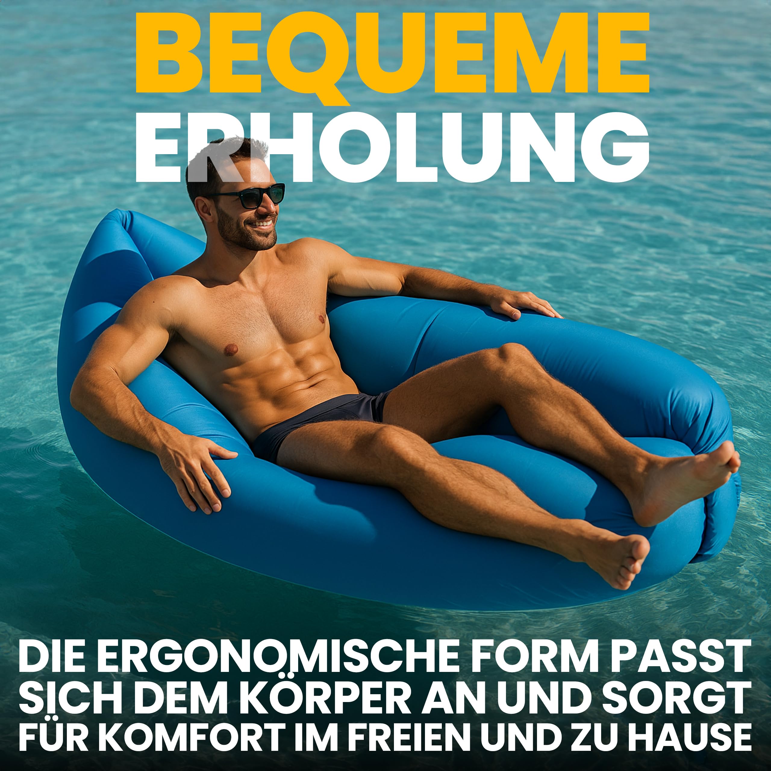 Retoo Wasserdichtes Aufblasbares Sofa 190x70cm mit Kompakte Tragebeutel, Luftsofa und Reißfestem Gewebe von bis zu 200kg, Ideal für Camping, Meer, Strand, Air Lounger, Indoor und Outdoor, Blau