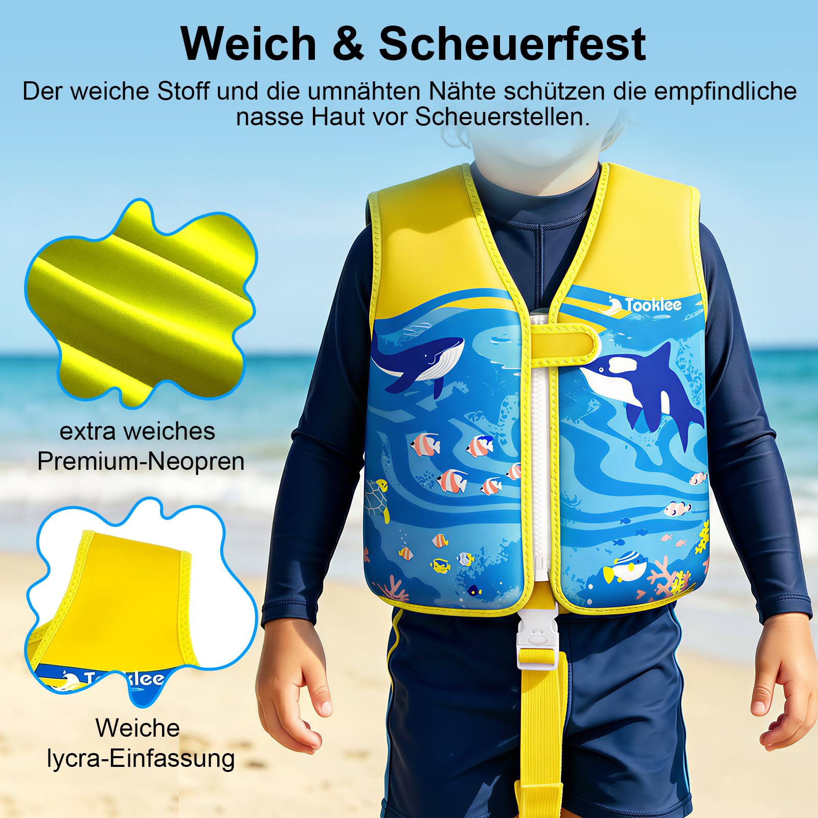 Verstellbare Schwimmweste Kinder, Neopren Schwimmhilfe Kinder, TÜV geprüfte & Sichere, Leicht und komfortabel, Baby Schwimmlernweste für Schwimmunterricht, Schwimmtraining-02A