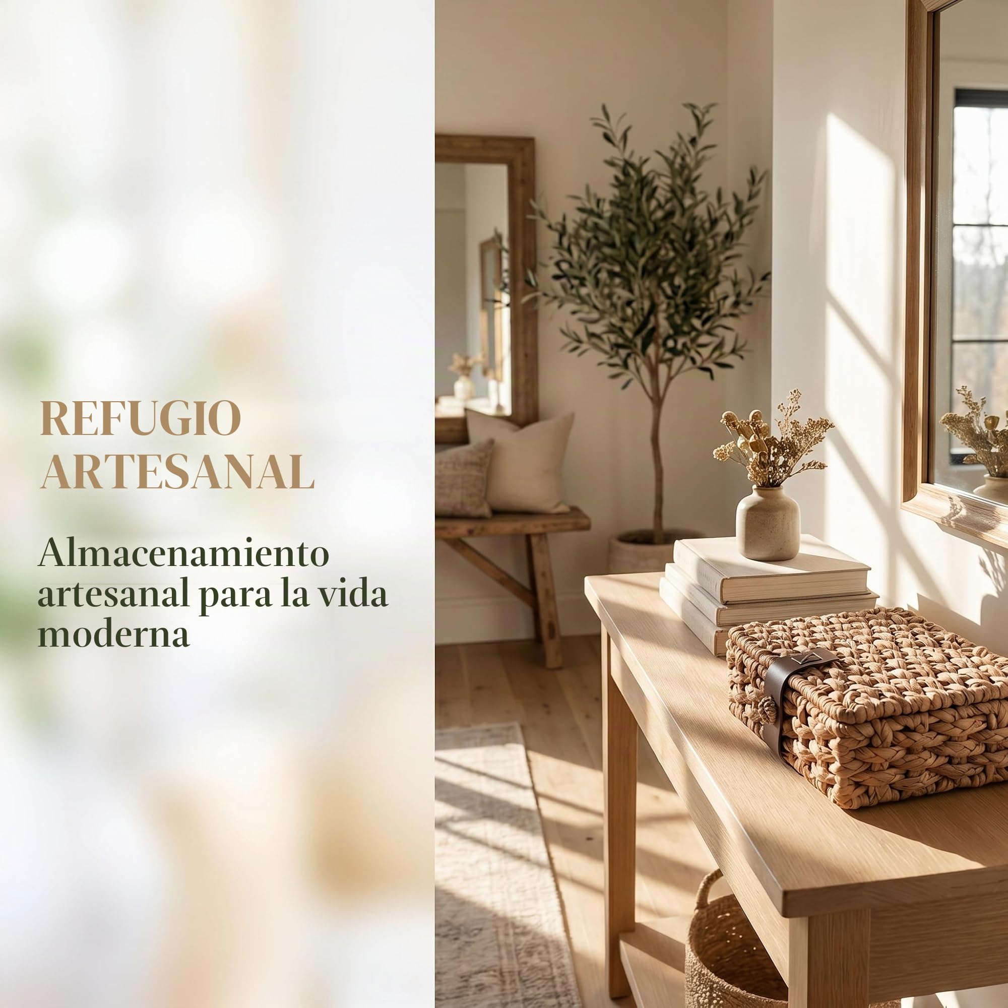 Cesta de Mimbre con Tapa, Cesta Almacenaje Tejida en Jacinto de Agua para Estante, Mesa de Centro, Mesa Consola, Decoración del Hogar (Grande)