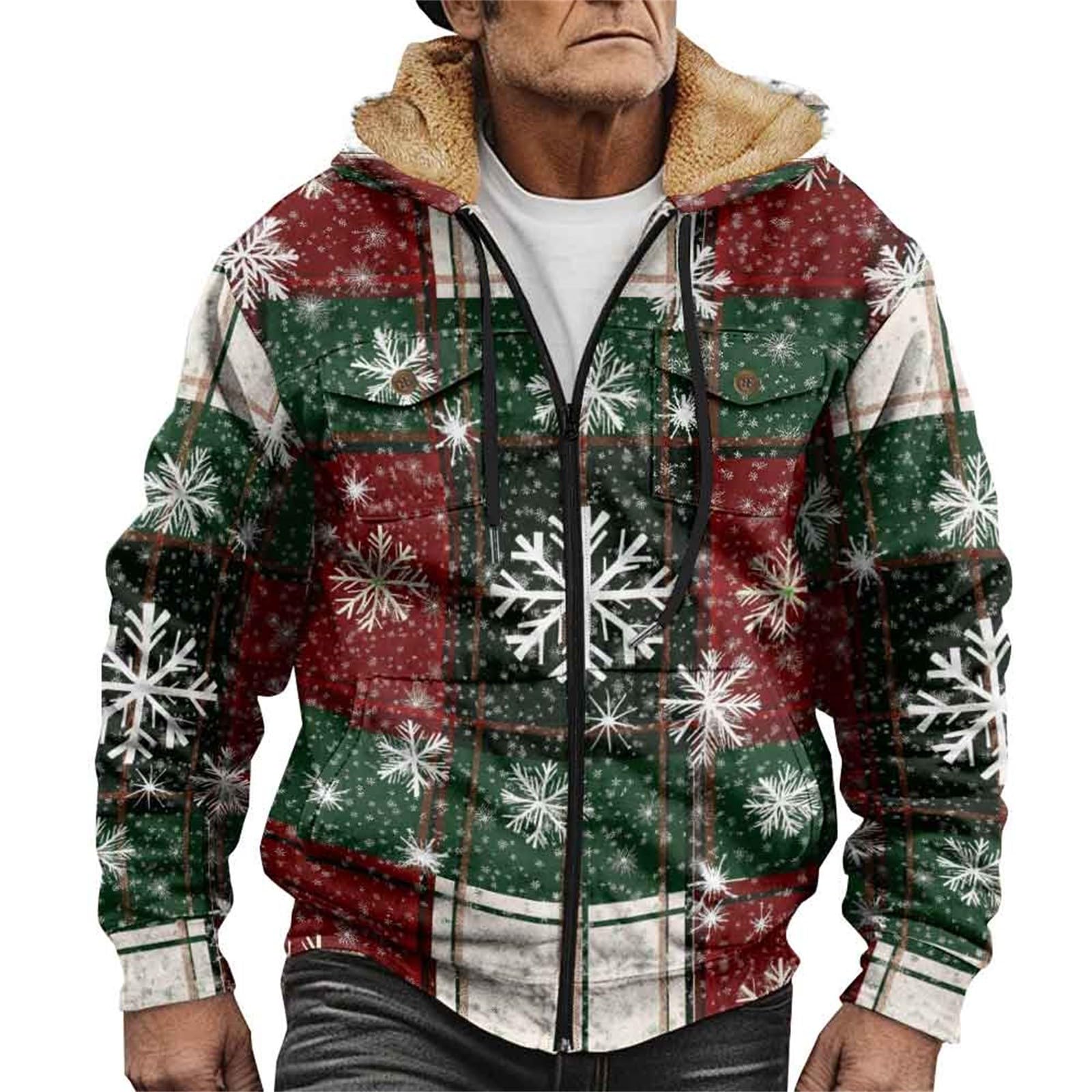 Chaqueta de Navidad para hombre divertida impresión multicolor - sudadera con capucha navideña para hombre reindeer impresión 3D suéter de Navidad con cremallera chaqueta con capucha con interior de