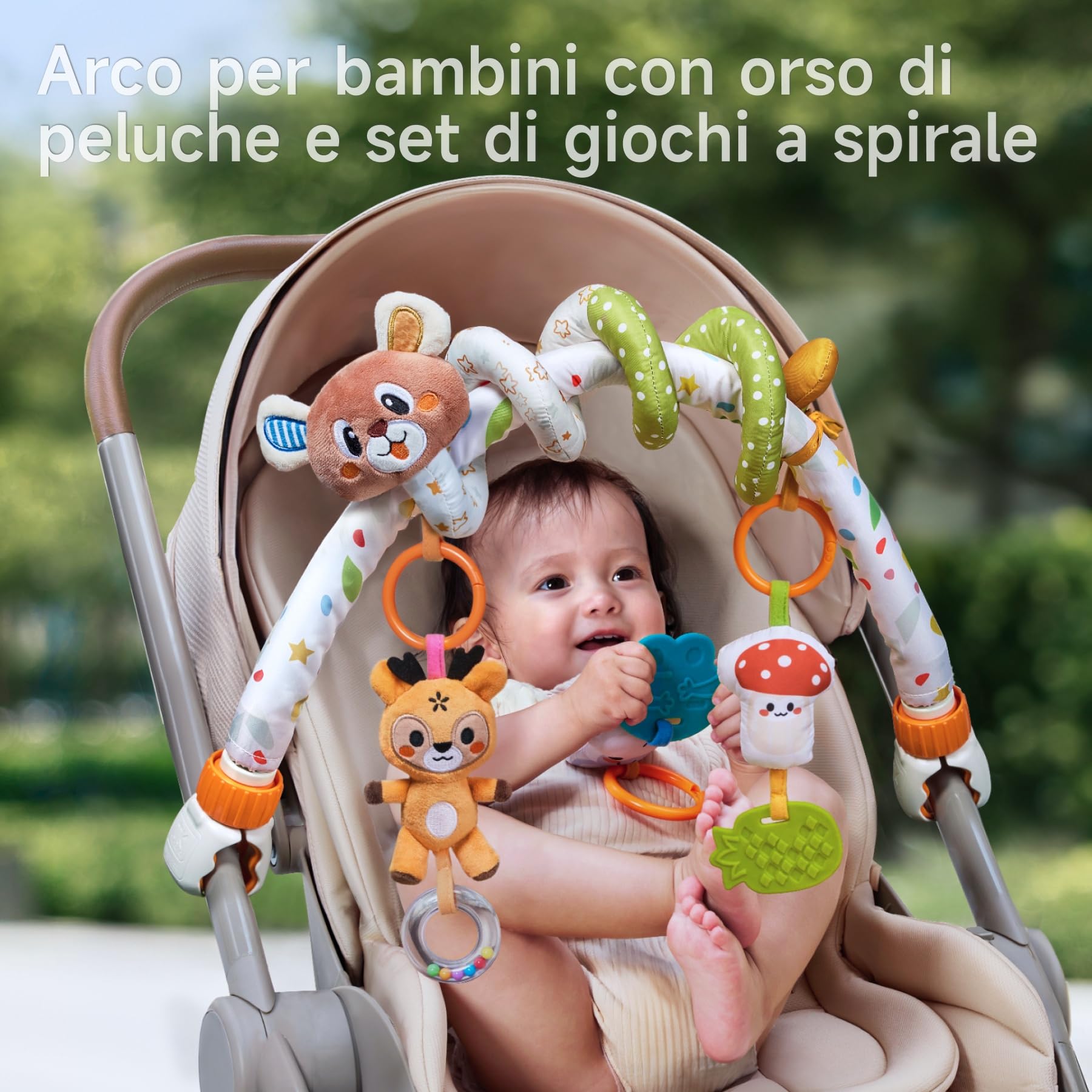 TUMAMA Arco Passeggino con Giocattolo a Spirale 0 3 6 9 12 Mesi Baby Arco Lettino Gioco seggiolino Auto Clip Giocare Arco sensoriale sonaglio Giocattolo Neonato Regalo