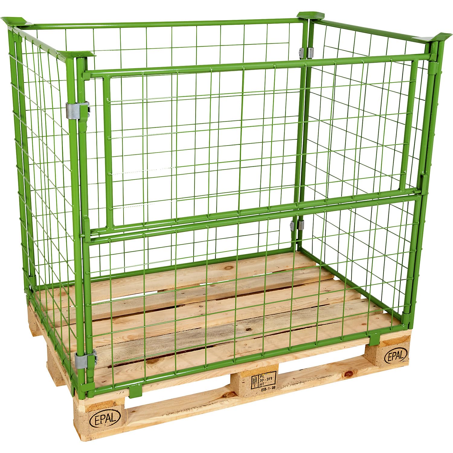 EUROKRAFT | Gitter-AufsatzRahmen | Längswand halb klappbar | zum Aufsetzen | für Paletten 1200 x 800 | H 1000 mm | Grün