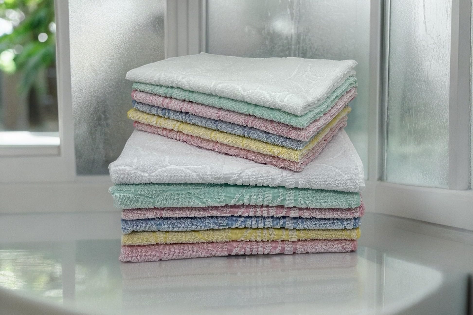 Set Asciugamani Da 12 pezzi, 6 Asciugamani Viso 60x105 e 6 Asciugamano Ospite 40x60 Modello HERTS Pastello, 100% Spugna di Cotone, Altamente Assorbente Per Bagno, Palestra, Hotel e Spa