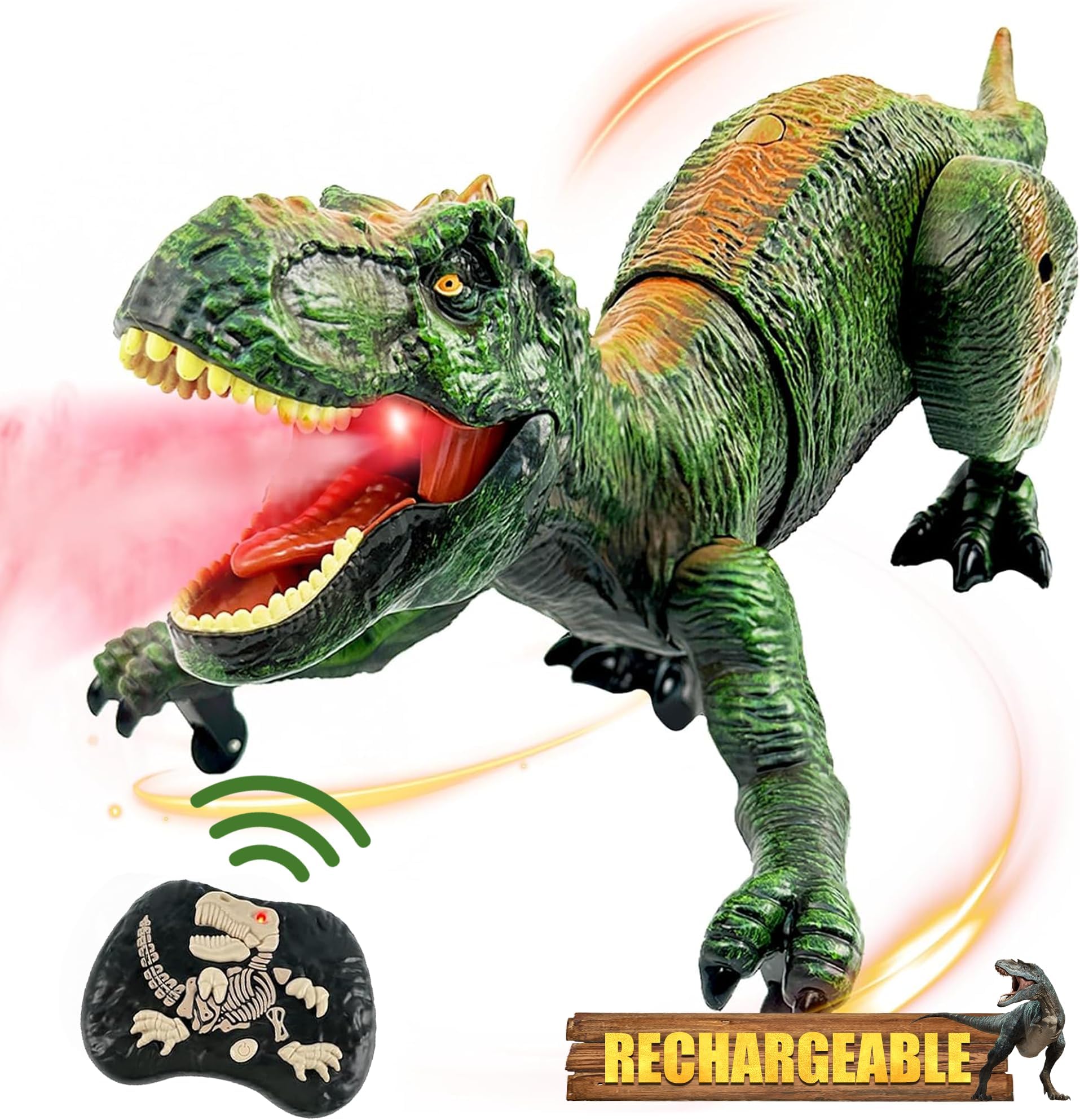 Richgv Robot Dinosaur Toys for Kids 5-7,Remote Control Dinosaur for Boys with Realistic Legs & Spray Stream RC Tyrannosaurus Toys for Kids 4 5 6 7 8 Year Old boy Birthday Gift, Green