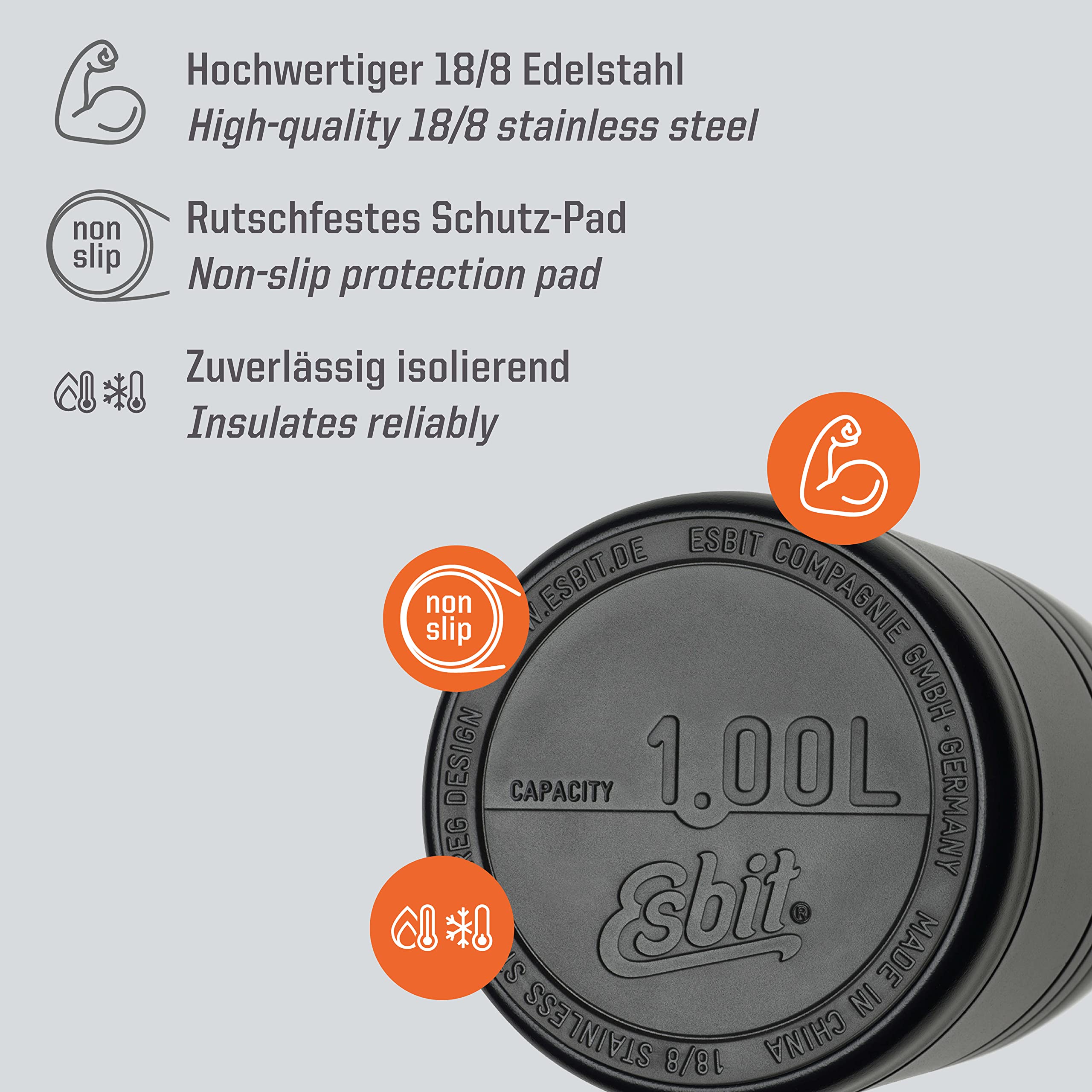 Esbit FJ1000TL-BK Thermal Container, Black, 1000 ml
