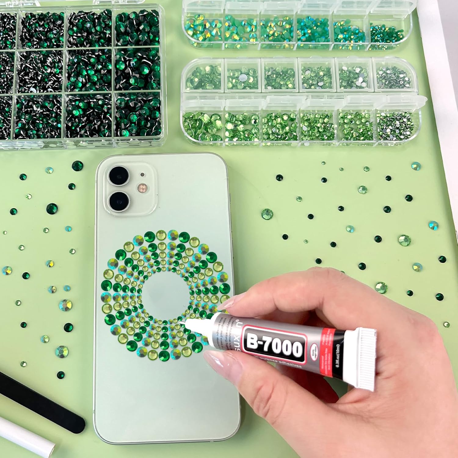 ASTARON Green Resin Rhinestones for Crafting, 2mm-6mm Mixed Flatback Resin Gemstones for Crafts Gems Bulk Jelly AB Bedazzling Diamonds with Glue for Nails, Tumblers, Mugs Decoration - Image 7