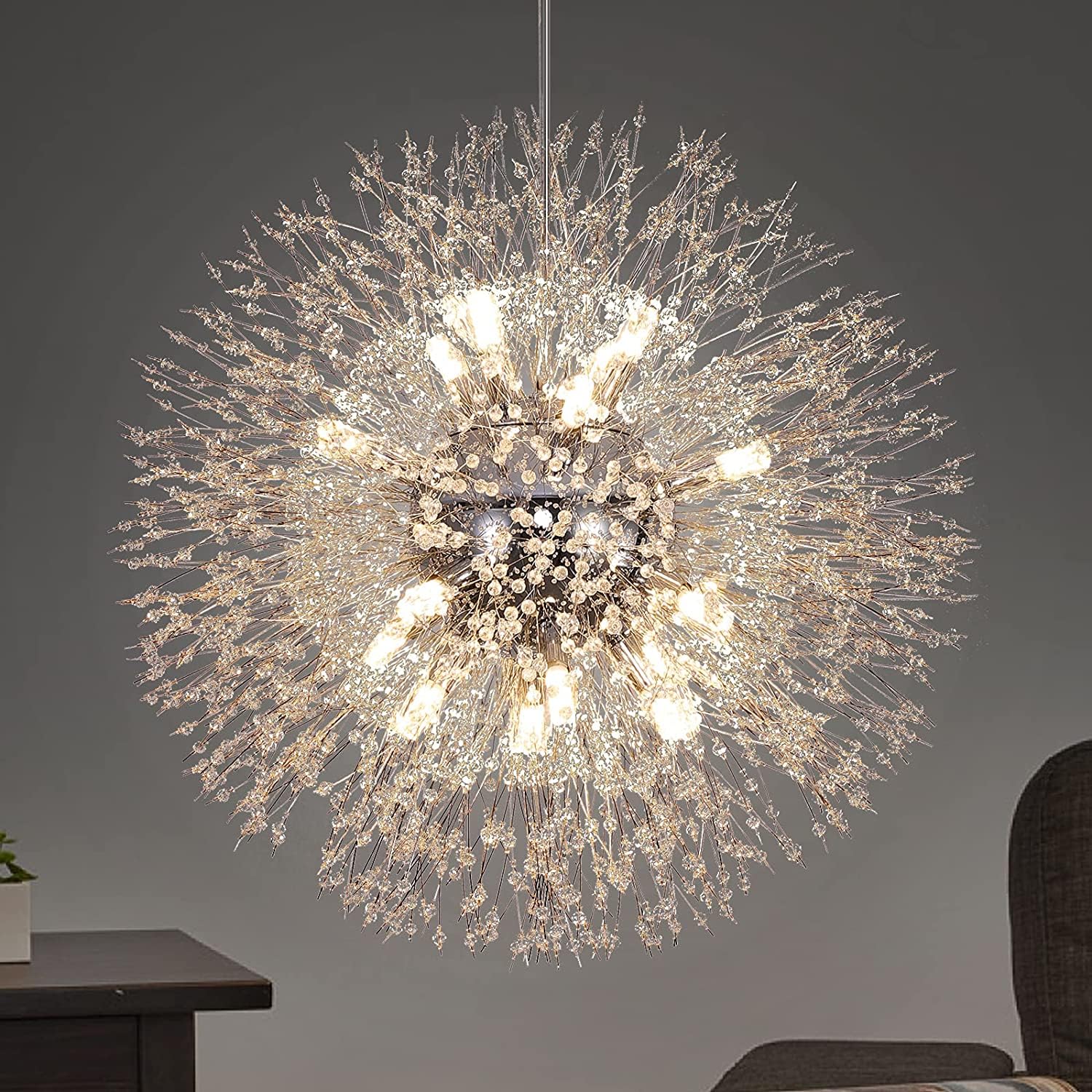 Cai-Hai Silver Crystal Chandelier 16 Lights, Modern Led Crystal Chandelier, Dining Room Living Room Chandelier, Fashion Dandelion Firework Chandelier, (Yhg9)
