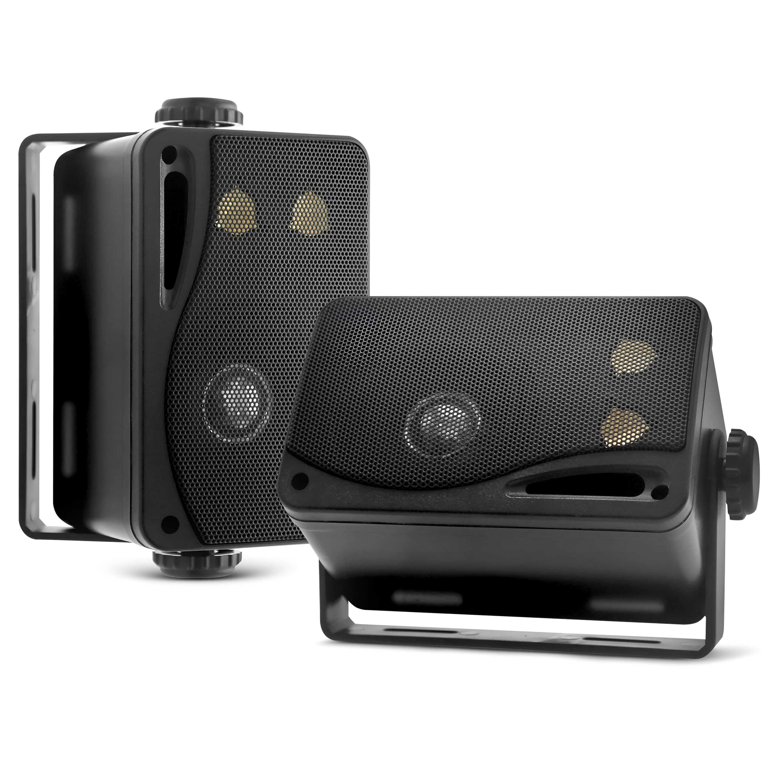Pyle Outdoor Marine Speakers – 200W Waterproof 3-Way Wall-Mounted Pair, 9cm Black Weatherproof Speaker Boxes for Boat, Patio, Garden, Pool or Deck Use