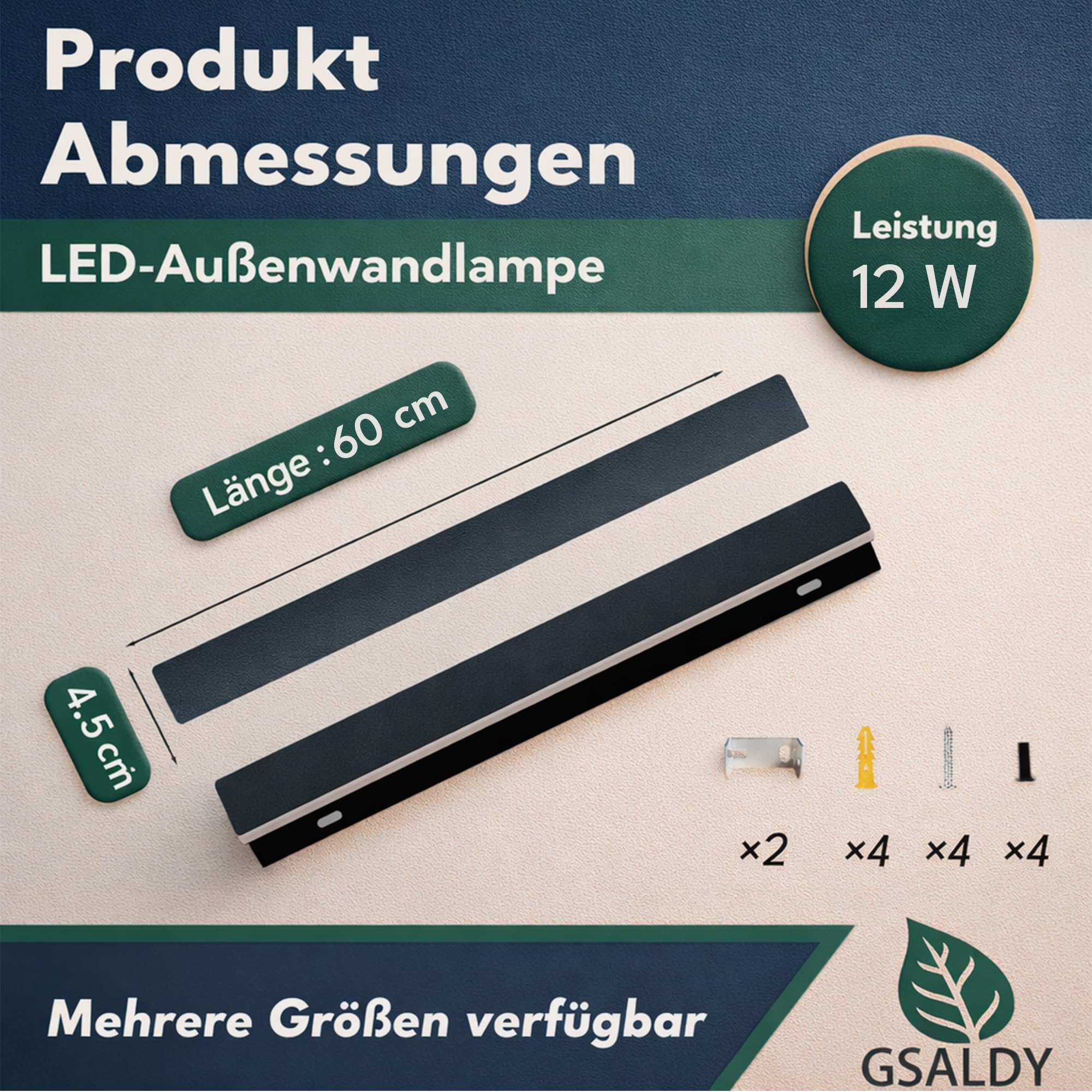 Aussenlampe Wand Lange Wandleuchte Aussen LED Außenlampe 12W 60cm | Wasserdicht IP65 Schwarz Außenwandleuchten/Innen Warmes Licht Metall Außenleuchte Für Terrassen Balkon Villa Eingang Treppe