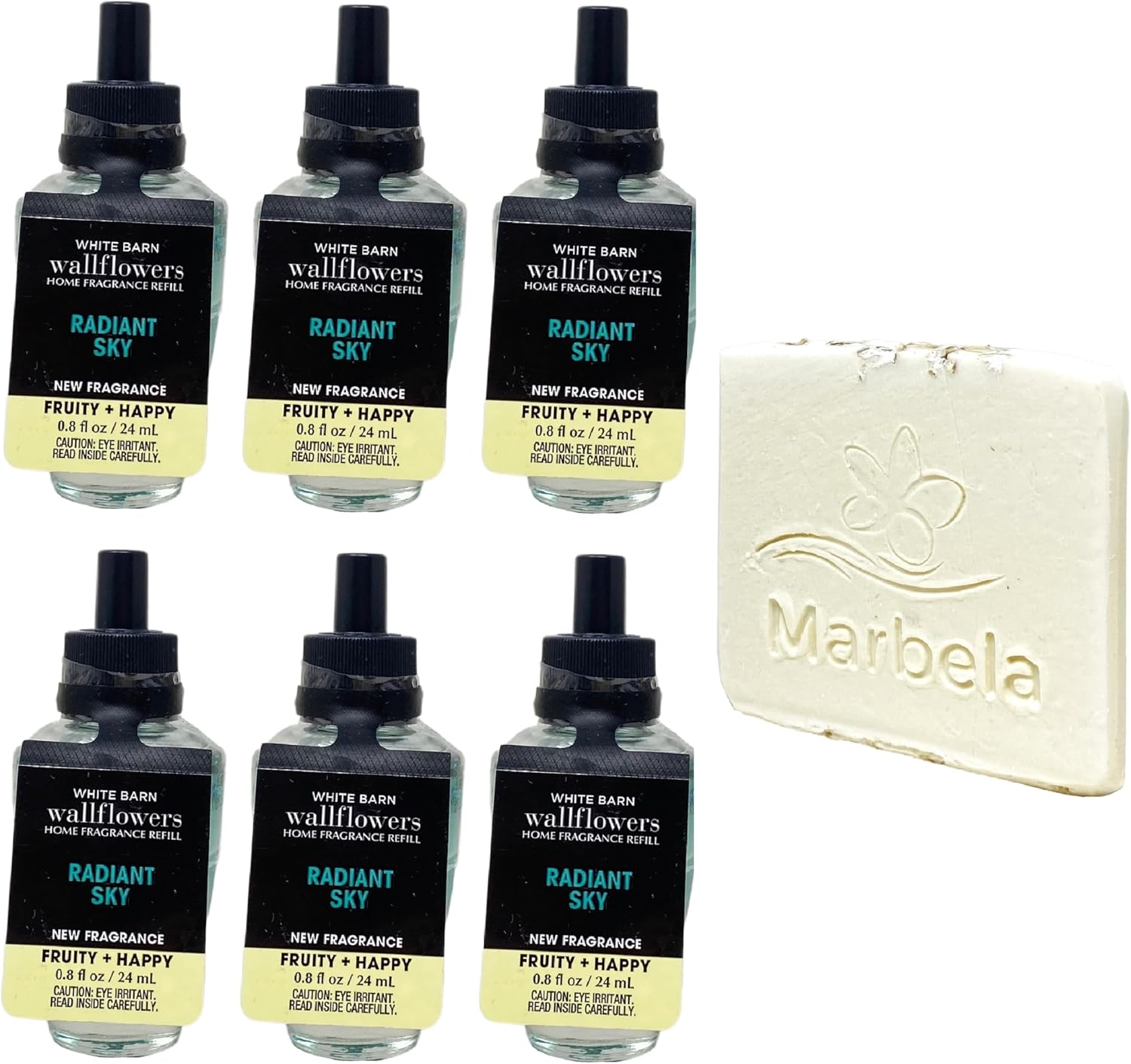 Bath & Body Works Radiant Sky 6 Pack Wallflowers Home Fragrance Refill Bundle with a Natural Oats Sample Soap