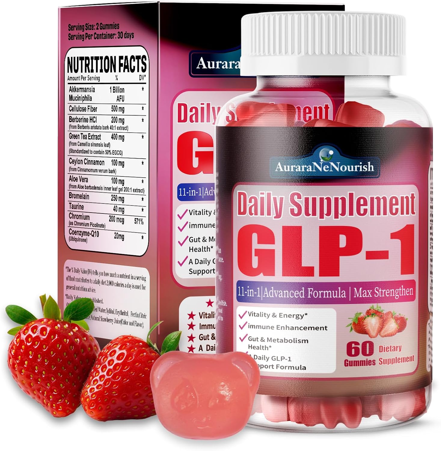 GLP-1 Supplement for Women & Men, Sugar Free Gummies GLP 1 Probiotic Akkermansia Muciniphila w. Berberine Ceylon Cinnamon Fiber Support GLP1 Levels for Metabolism Digestive & Gut Health