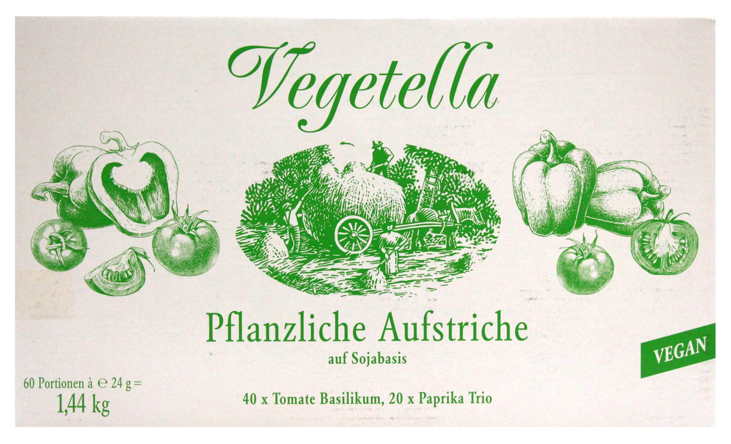 Vegetella Pflanzlicher Aufstrich auf Sojabasis 2-fach sortiert, (60 x 24g)