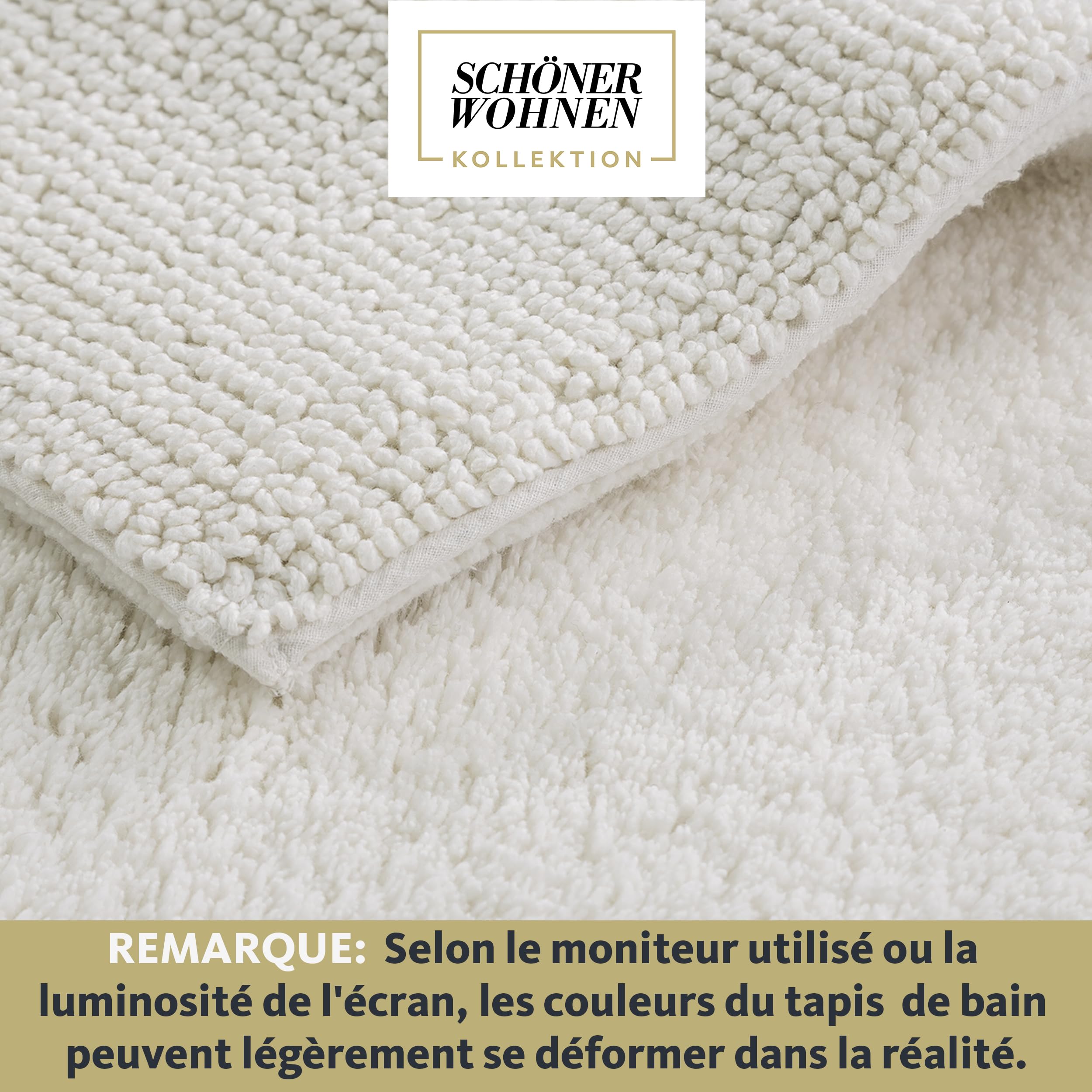Collection Schöner Wohnen Tapis de Bain 40 x 60 cm - réversible - Lavable - 100% Coton - Coloris uni - crème