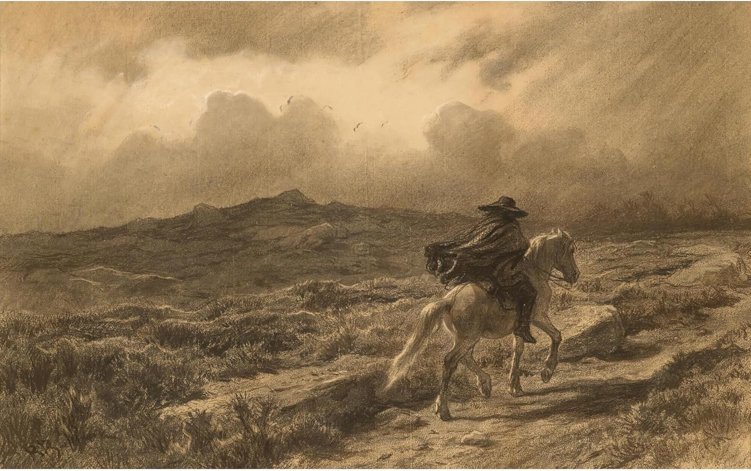 ArtDirect Horse and rider on the Scottish highlands (The approaching storm) Unframed Art Print Giclee Poster by Rosa Bonheur - Ready for Framing with Customization Sizes 10x6, 14x9, 20x12, 36x22, 48x30 and 60x37 inches