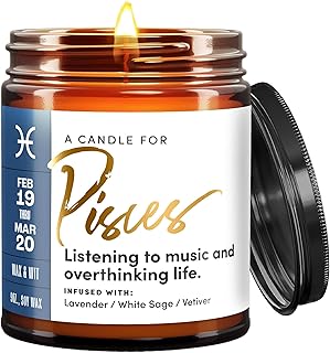 WAX & WIT Pisces Gifts for Women, Zodiac Gifts for Women, Astrology Gift for Woman, Zodiac Candles, Pisces Candle, March February Birthday Gift for Woman, Astrology Candle - 9oz