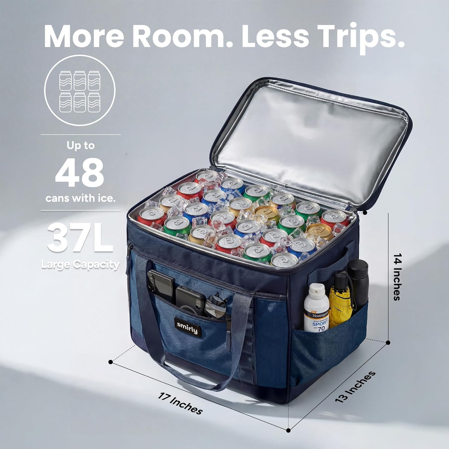 SMIRLY Cooler Bags Insulated – Collapsible Cooler, Portable Leakproof and Soft Sided - Large Foldable Ice Chest for Camping, Beach, Travel, Picnic, Car, Grocery