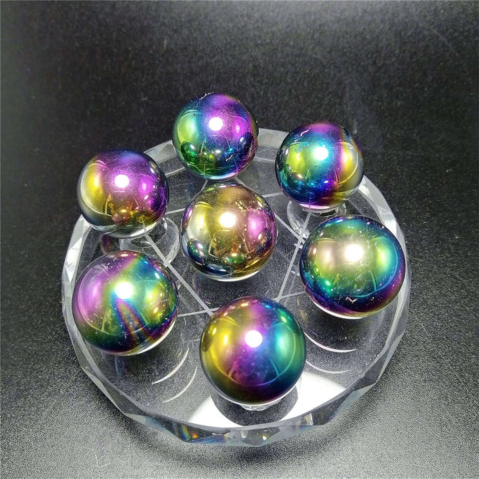 1 Set 7 Chakra Star Group Reiki Crystal Cuarzo Cuarzo Piedra Aura Esfera Esfera Array Estatua Estatuilla Soporte de Cristal (Color : Dark Gray)