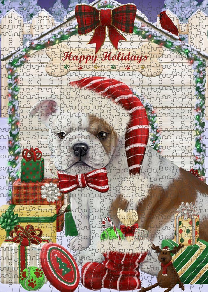 Christmas House with Presents Bulldog Jigsaw Puzzle for Adults - Animal Printed Interlocking Puzzle Game Artwork - Gift for Dog Lover's -1000 Pcs 29.5"x19.7", PZLE52747