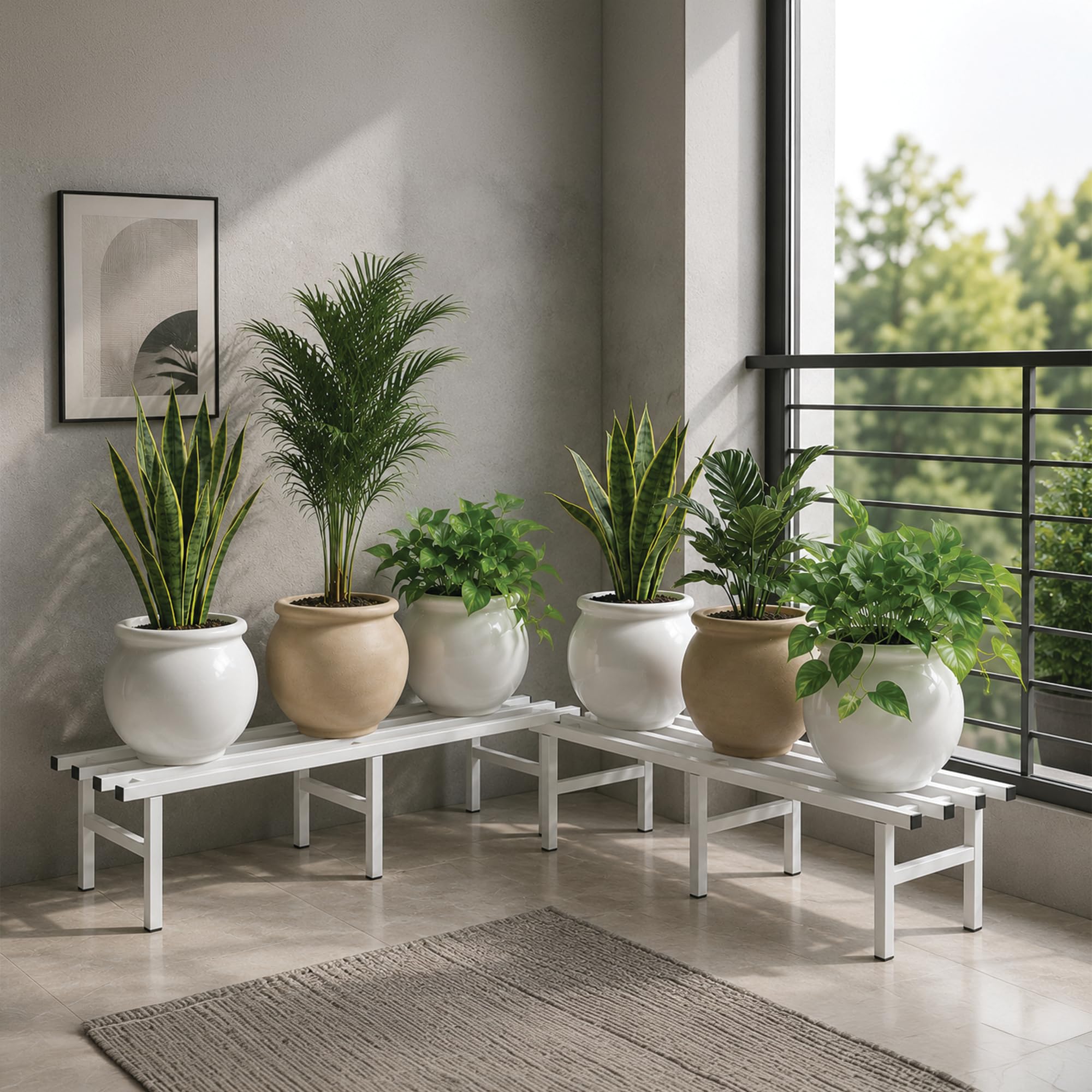 Robustt Horizontal Metal Pot Stand (Set of 2) 76x24x18 Cm | Rust-Proof Matte Powder-Coated Pot Stand for Big Size Plants | Supports Up to 200 Kg| Ideal for Balcony, Outdoor and Indoor Plant Display-image-4
