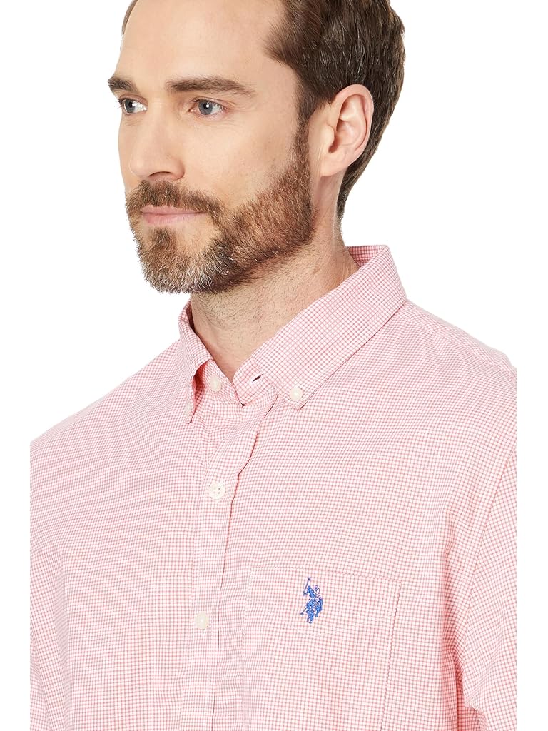 U.S. POLO ASSN. Long Sleeve Classic Fit 1 Pocket Gingham Cotton Stretch Yarn Dye Slub Poplin Woven Shirt