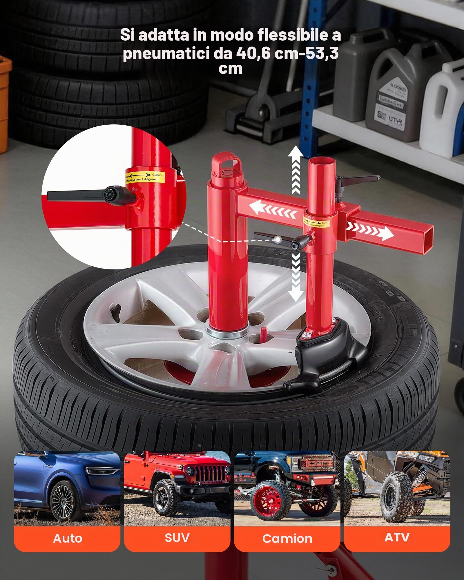 VEVOR Kit Smontagomme con Testa D'Anatra Cono Argentato Kit per Montaggio Smontaggio per Pneumatici 406-533 mm, Strumenti per Riparazioni Pneumatici per Auto SUV Camion da Officina Garage