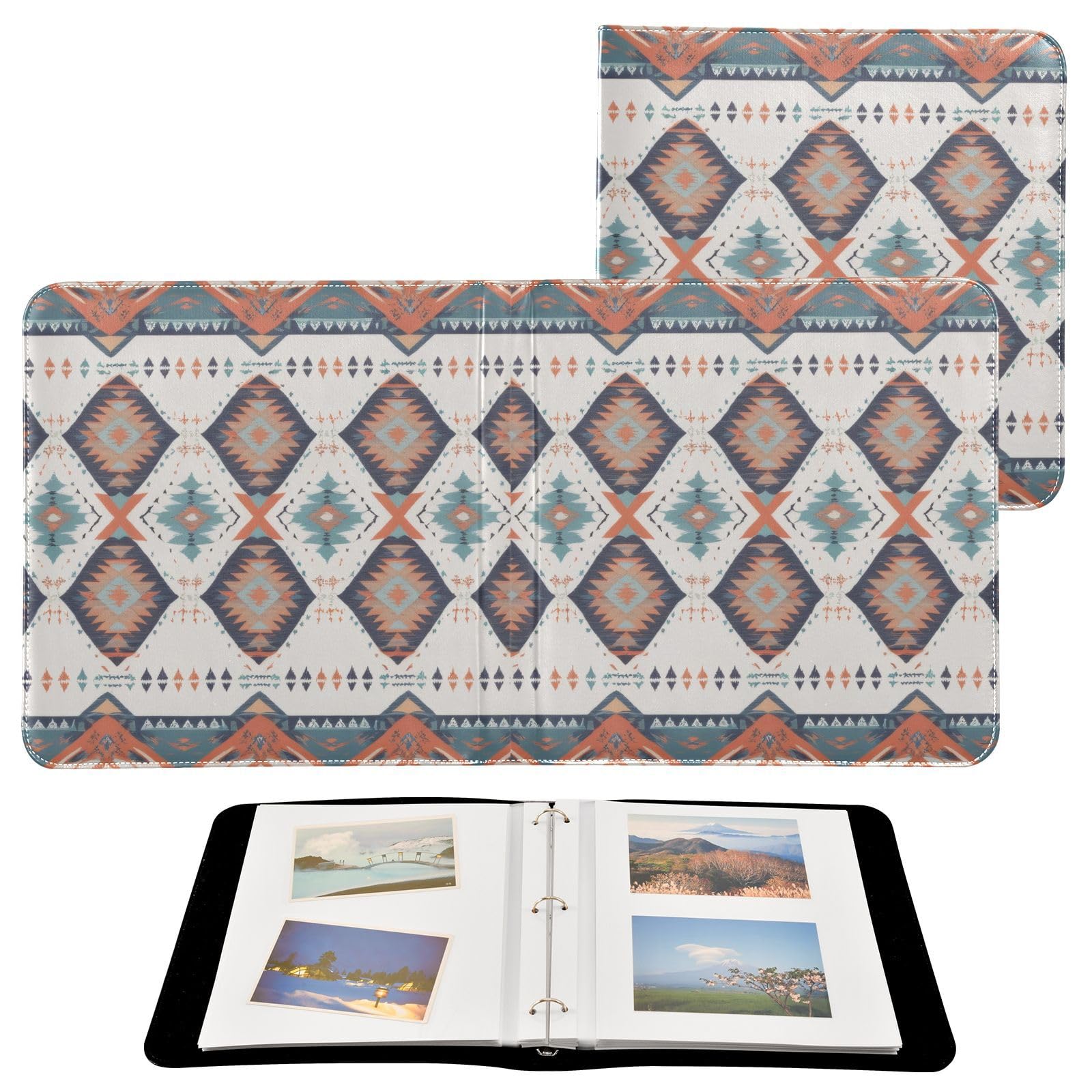 Kigai Aztec Pattern Photo Album Self Adhesive Scrapbook Album DIY Photo Album Book Leather Cover Picture Album with 20 Adhesive Sheets, 11.8x24x0.8 inch