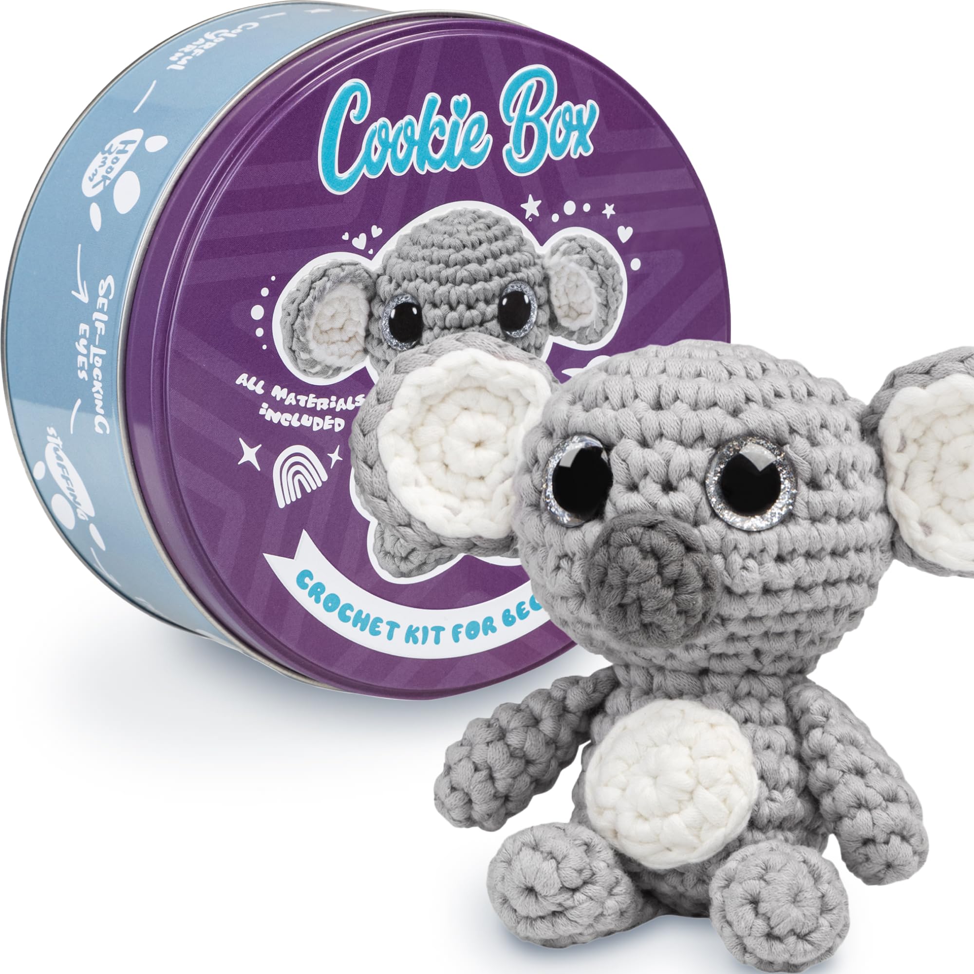 Cookie Box Original Crochet Kit for Beginners, Gift Set to Make Koala Coal Amigurumi Plushie