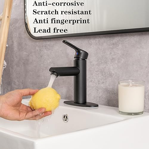 Miniatura 3 de Grifo de baño negro de alta calidad, mango único con conjunto de drenaje, placa de cubierta para instalación de 1 o 3 agujeros, grifo de lavabo con