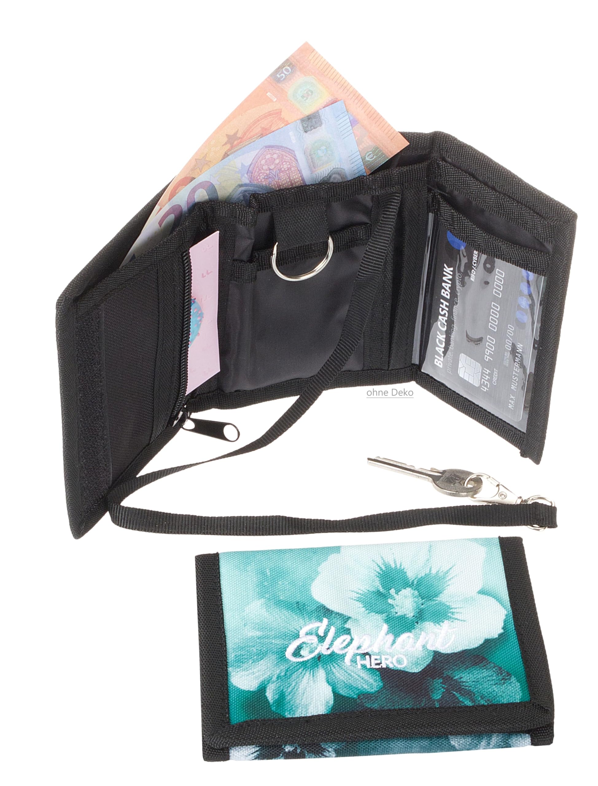 Elephant Geldbörse Kinder Portemonnaie Hero Signature Wallet Schlüsselkette Börse Mädchen Jungen Ausweishülle Geldbeutel Schülerbörse Purse (Flower Türkis Schwarz Verlauf 12801)