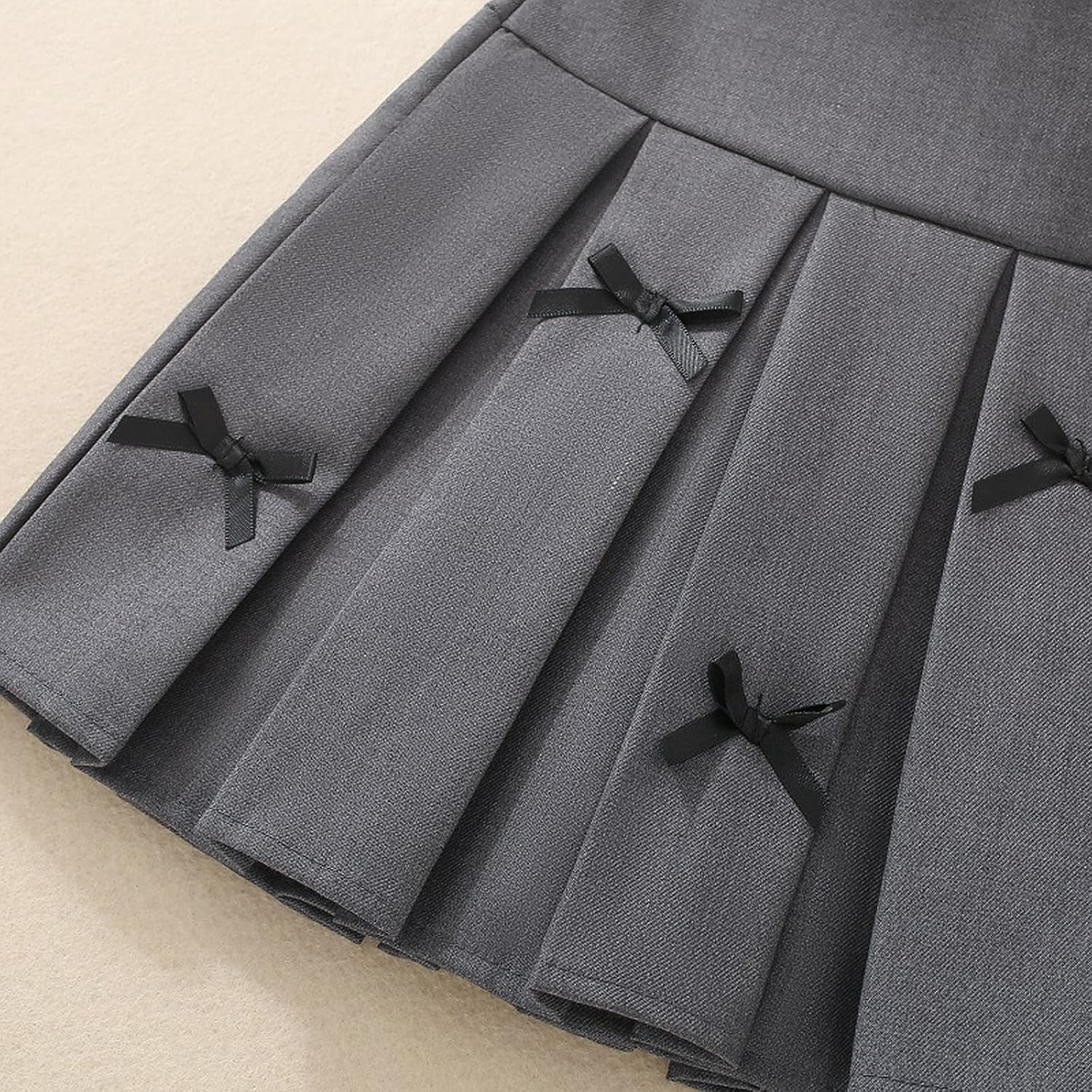 Pleated Mini Skirt for Girls 2026 High Waist A Line Skater Bottom School Uniform Short Skirts Cute Bow Trim Fit