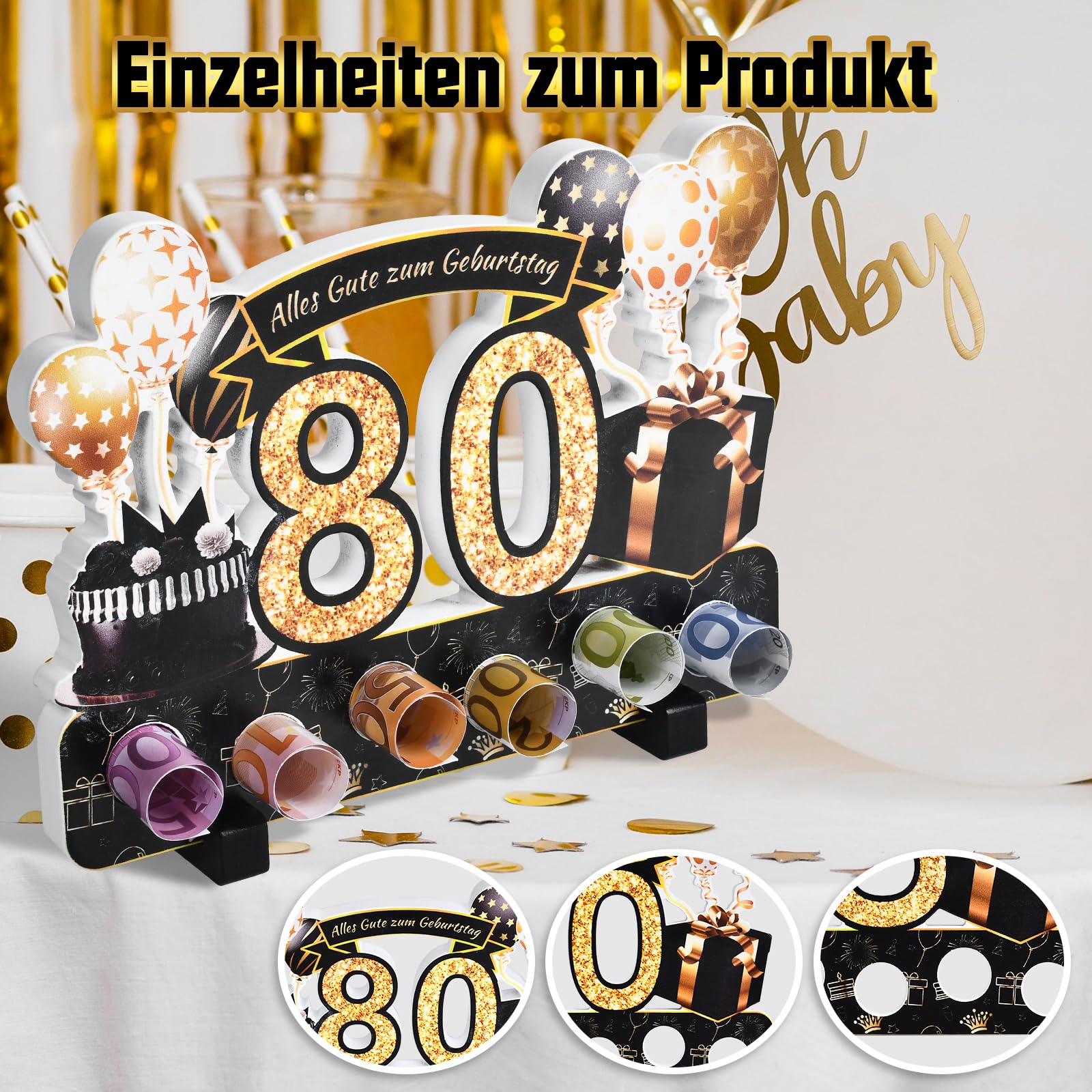 Geldgeschenke Verpackung zum 80 Geburtstag Mann Frau Geldgeschenke, 80. Geburtstag Mann Frau Aus Holz Deko, für Geburtstag Geschenk, Tischdeko Geburtstag Verwendet Werden
