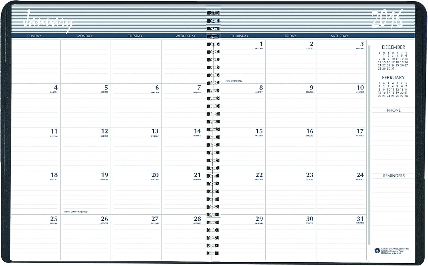 House of Doolittle Calendar Planner, Monthly, Black Cover, 8.5 x 11 Inches (HOD262002-16)
