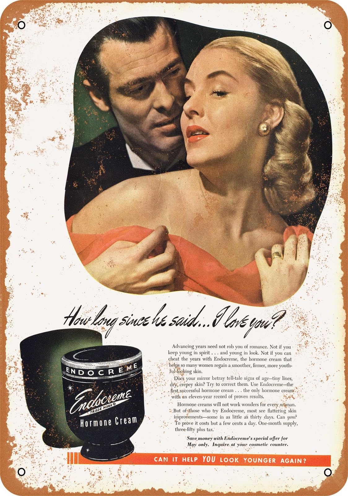 Miaomansenstore Metal Sign - 1938 Endocreme Hormone Beauty Cream - Vintage Look Home Decor