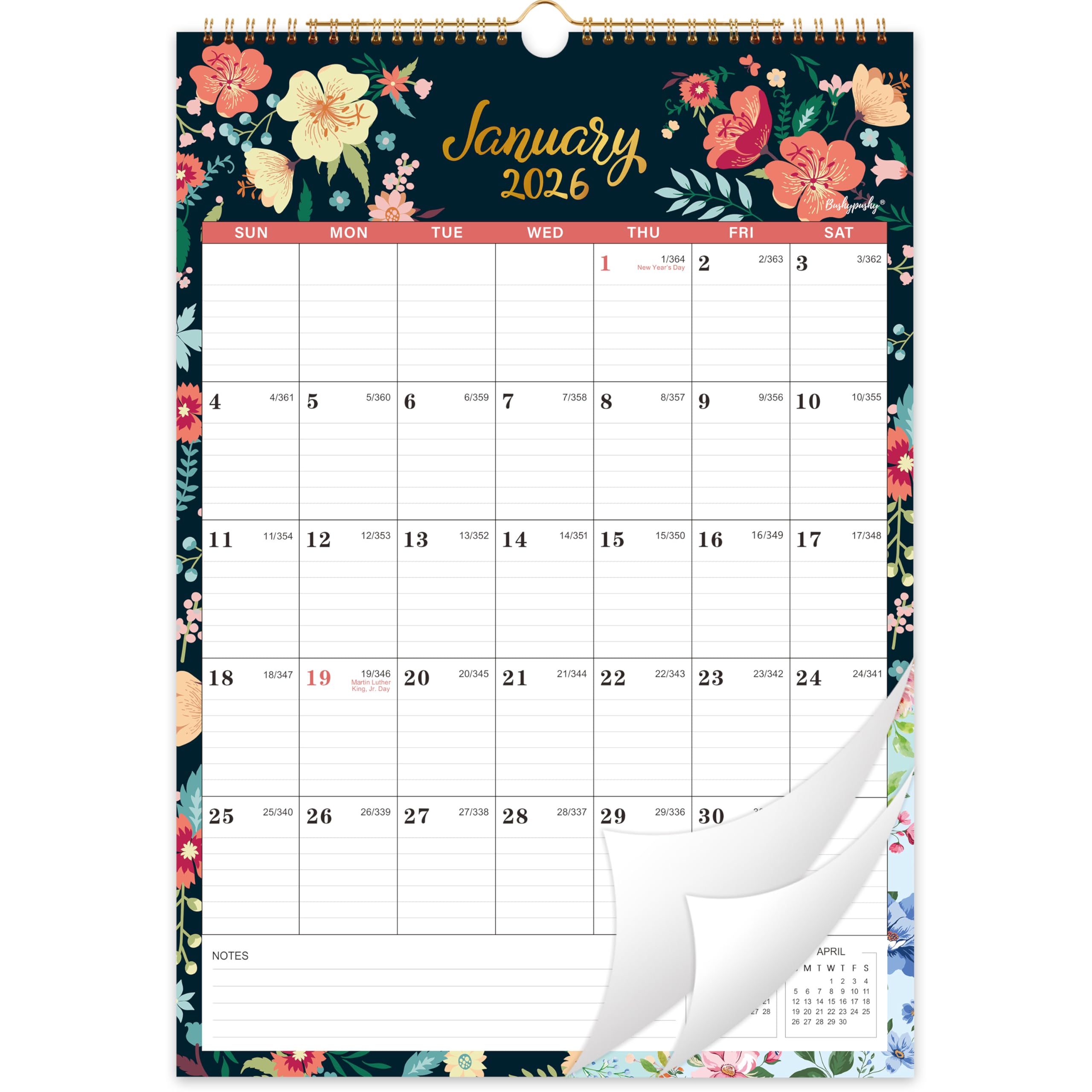 2026 Wall Calendar - 2026 Calendar, Jan. 2026 - Dec. 2026, 12 Month with Thick Paper,12" x 17", Perfect for Planning - Floral