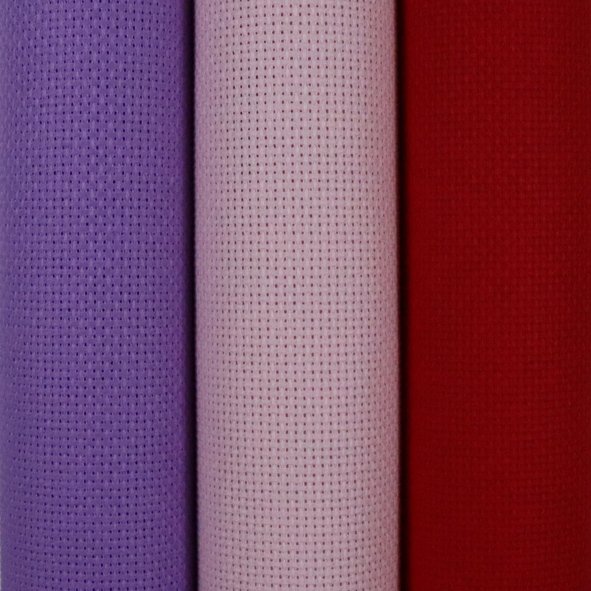KCS 3 pc of 15" x 18"(38cmx45cm) Counted Cross Stitch Cotton Aida Cloth Needlework Rolled Fabric Box,14CT,Lavender+Pink+Red