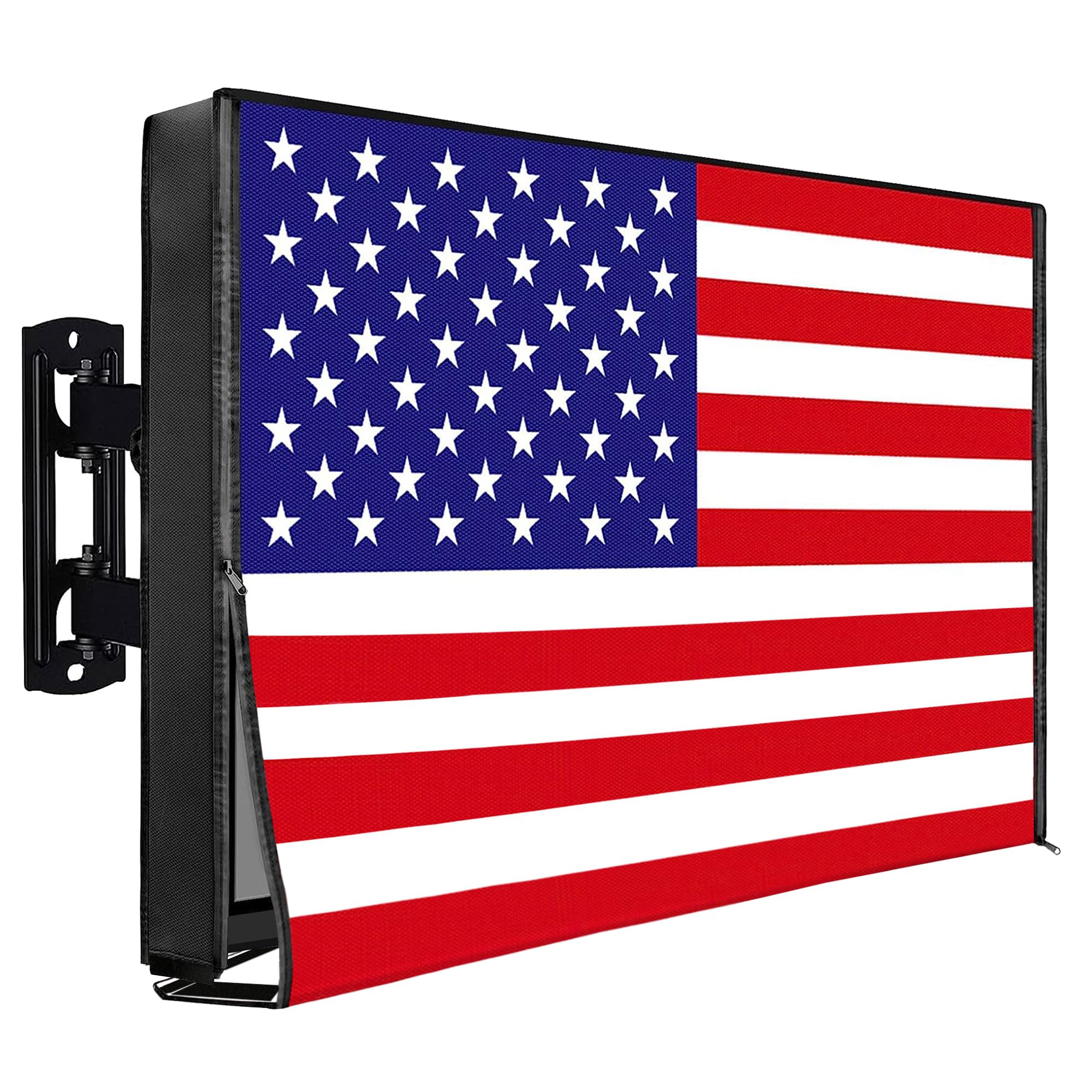IC ICLOVER Outdoor TV Cover 43 Inch, 600D Heavy Duty 4 Season Weatherproof TV Screen Protector with Waterproof Zipper & Remote Control Pocket, Outside Television Enclosure for LED, LCD TVs -US Flag
