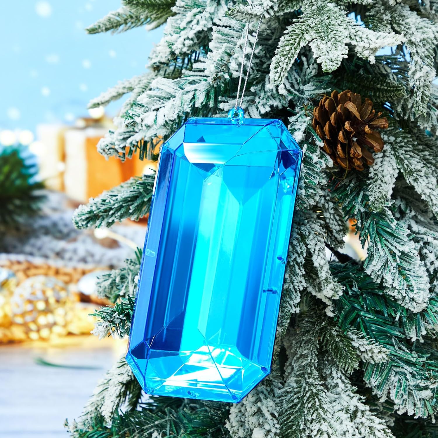 Syhood 9.5 Inch Jumbo Jewel Ornament Large Jewel Ornaments for Christmas Tree Acrylic Glitter Christmas Gem Hanging Decorations for Xmas Wedding Holiday Party Decor(Dark Blue, Rectangle) - Image 3