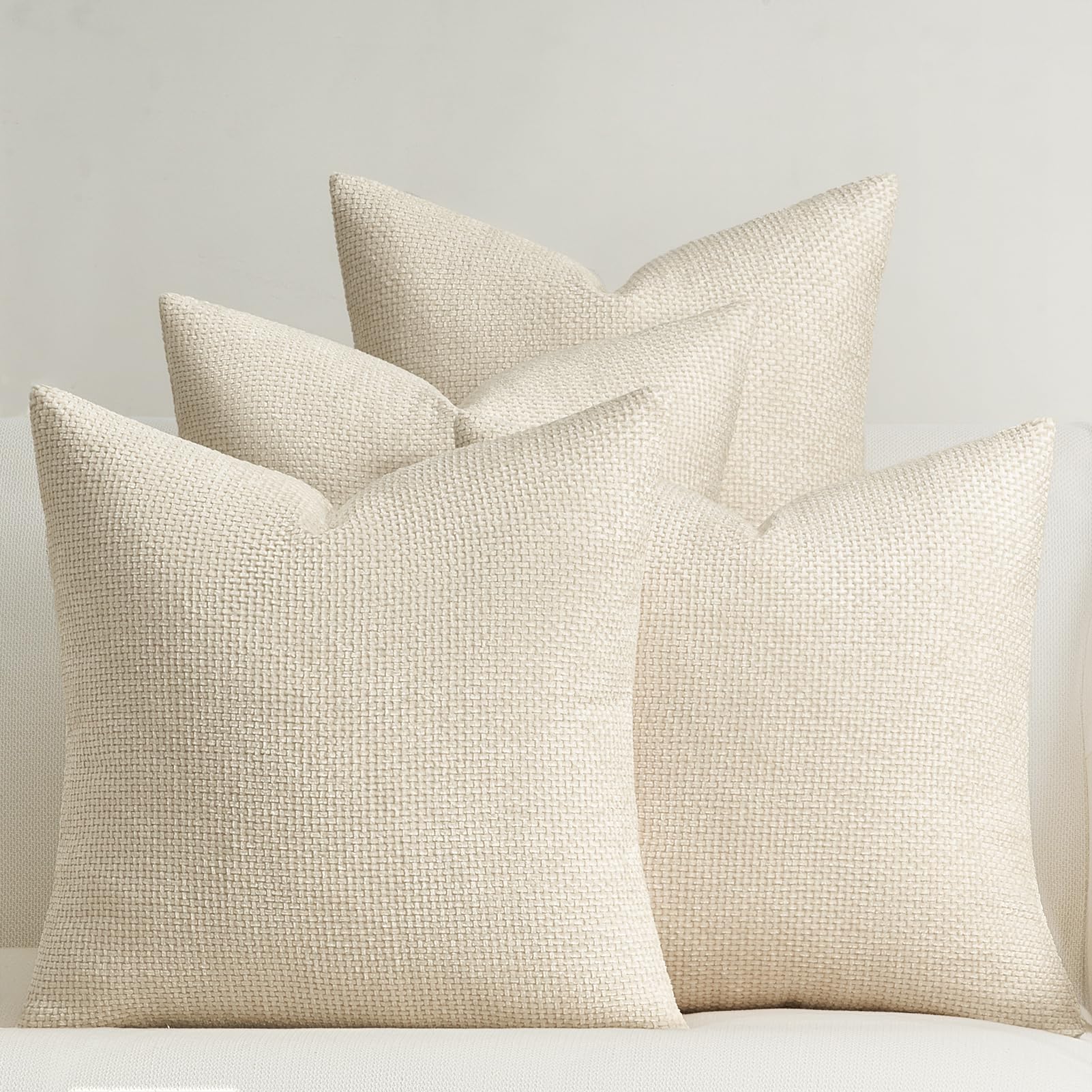 Topfinel Kissenbezug 45x45 Creme 4er Set Chenille Kissenbezüge Kissenhülle Sofakissen Dekokissen Zierkissenhülle Dekokissenbezug Rattan Webstil Design für Sofa Wohnzimmer Schlafzimmer Balkon Kinder