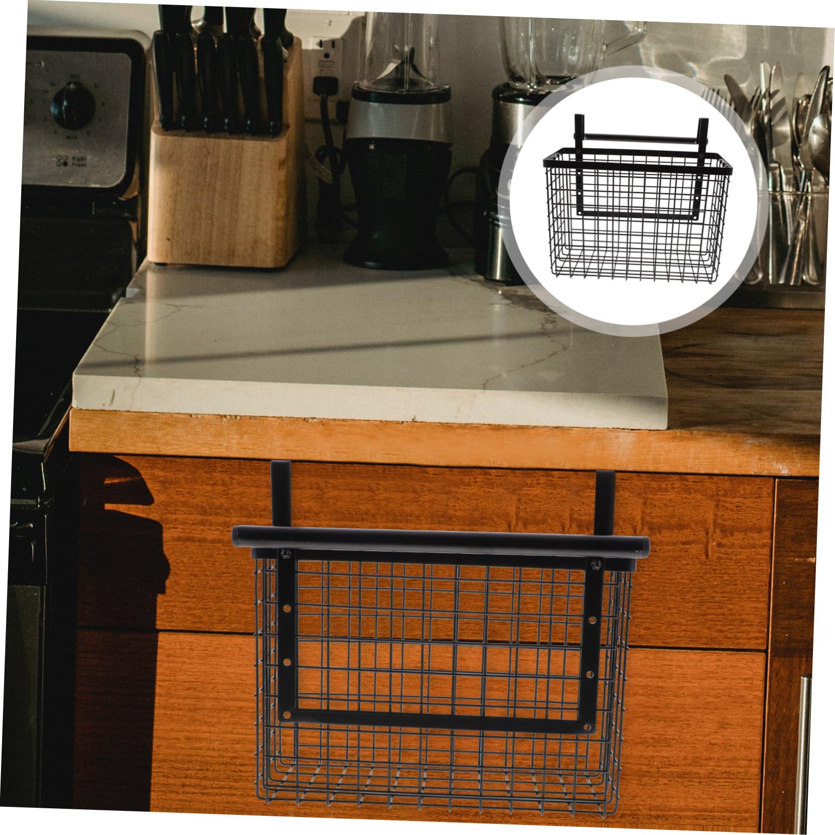 Artibetter Estante Organizador Colgante para Verduras y Especias, Cesta de Alambre Negra de Acero al Carbono, Resistente y Anti Óxido, para Puerta de Gabinete de Cocina, Ahorro de Espacio