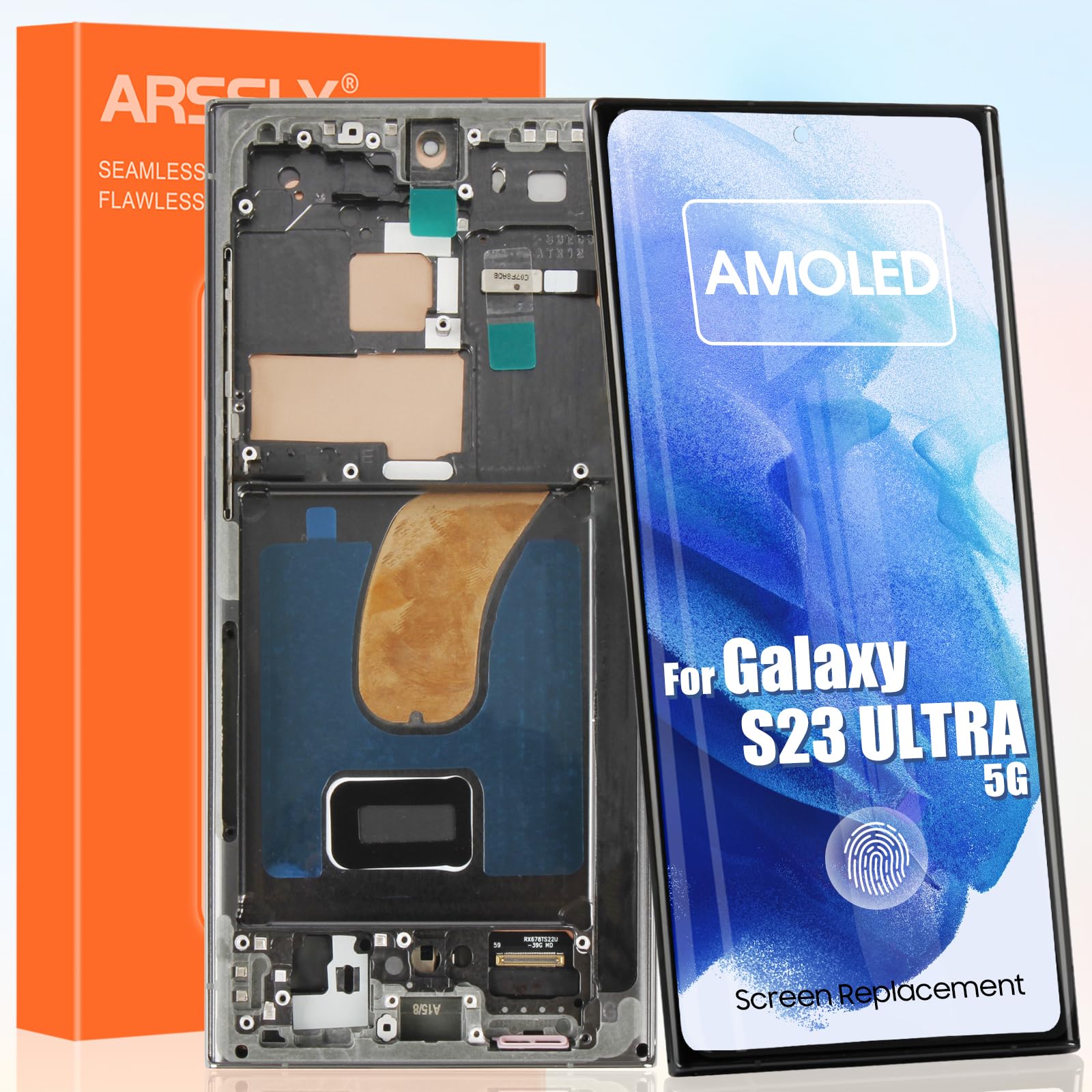 AMOLED Screen for Samsung Galaxy S23 Ultra 5G LCD Display for Samsung S23 Ultra 2023 6.8 Inch SM-S918U SM-S918U1 Touchscreen Digitizer Assembly with Tools (Green with Frame, US Version)