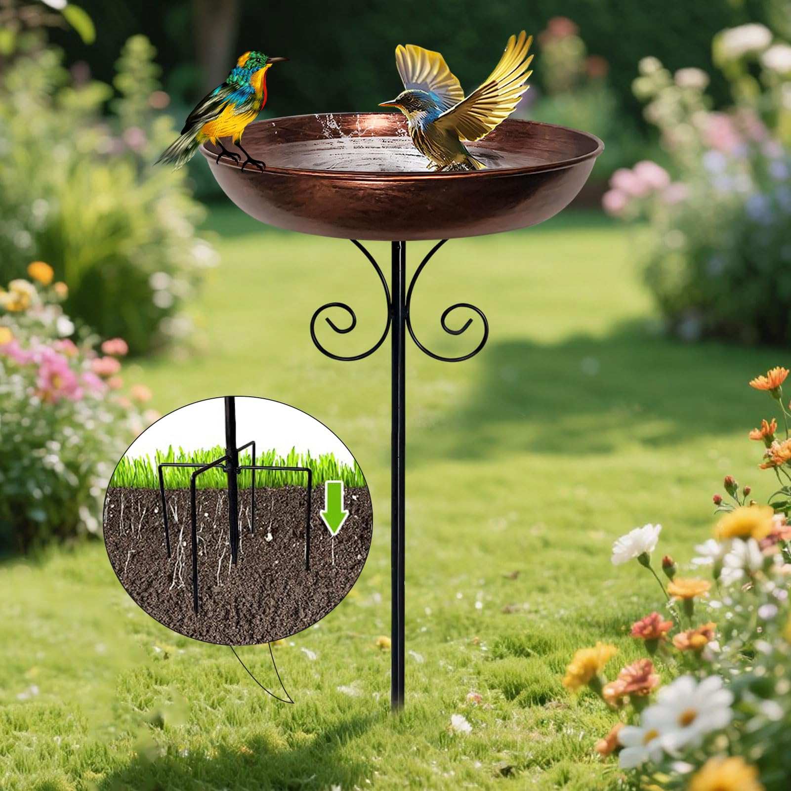 Vogeltränke Stehend, Vogeltränke Garten, Antike Bronze 31.8In Metall Vogelbecken Schüssel Wassertränke für Vögel für Wildvögel Wassertränke, Vogelbad, Balkon, Garten