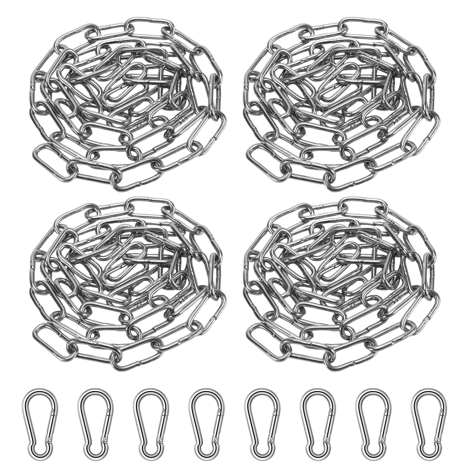 PINGEUI 4 PCS 1 Meter Stainless Steel Chains, 3 MM Thick Heavy Duty Hanging Chair Chain with 8 Carabiners, Welded Link Chains for Indoor Outdoor Hanging Sandbags, Chairs