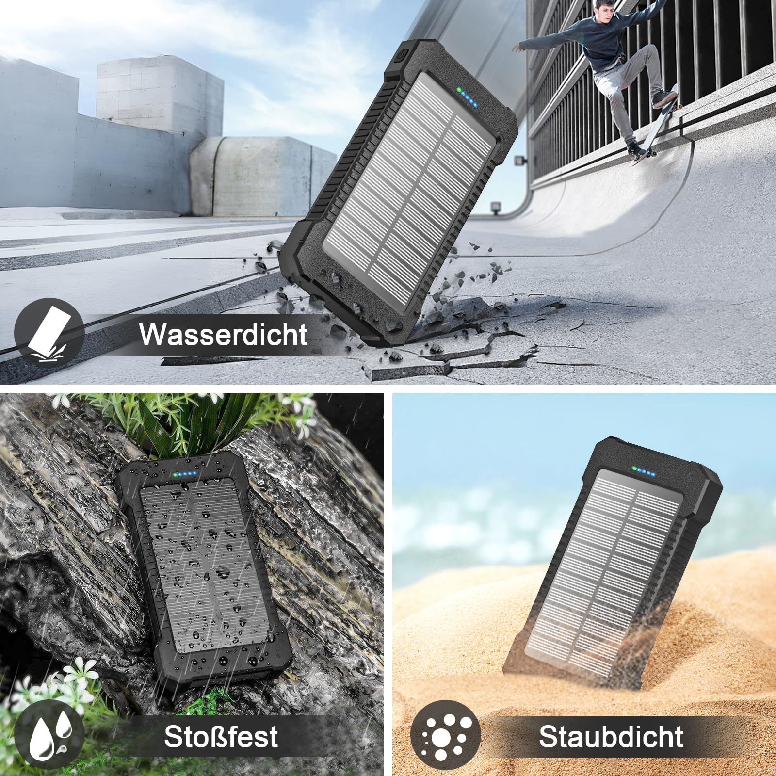 Powerbank op zonne-energie, 26800 mAh, oplader op zonne